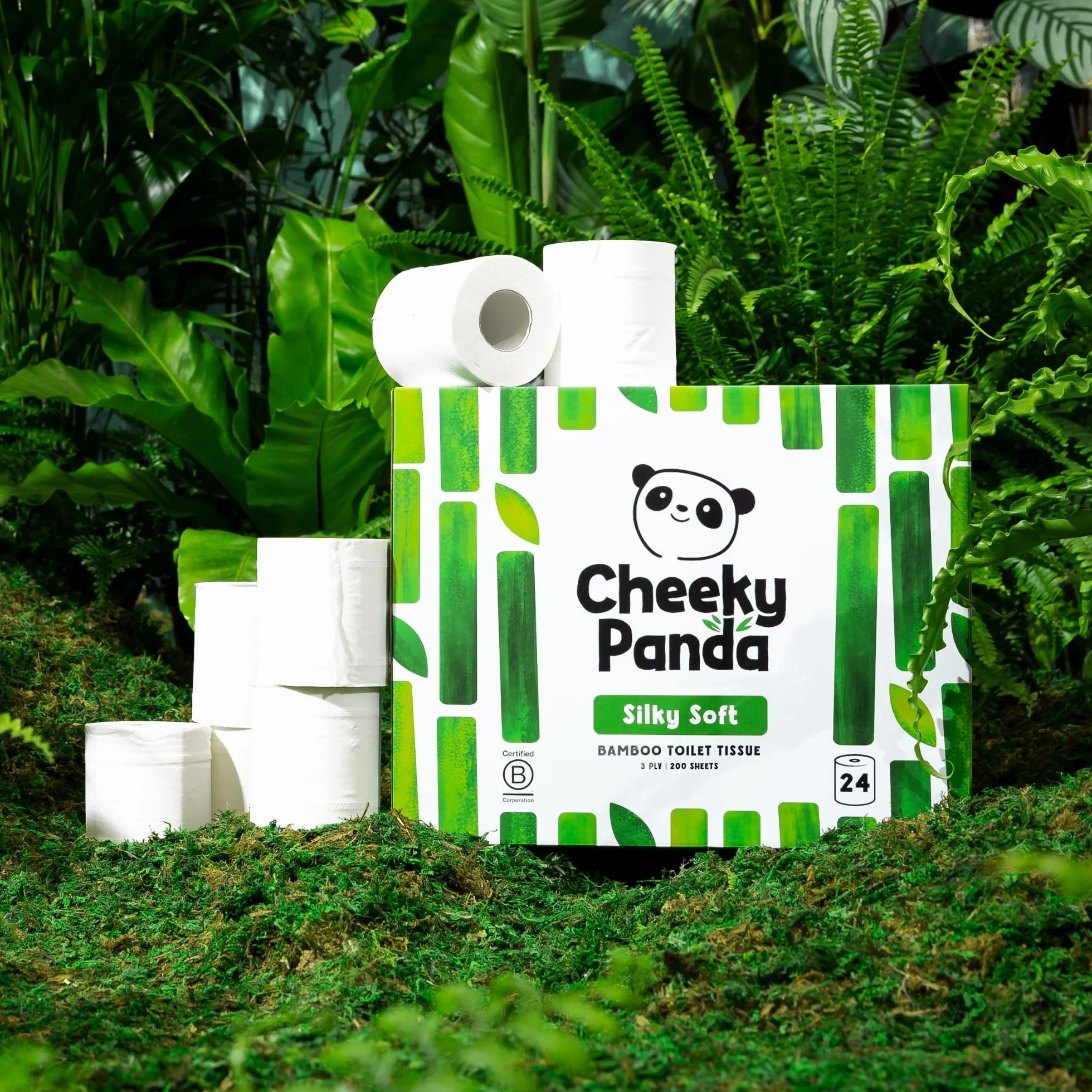 The Cheeky Panda Papel Higiénico de Bambú 24 Rollos 200 Hojas 3 Capas Biodegradable Sin Plástico