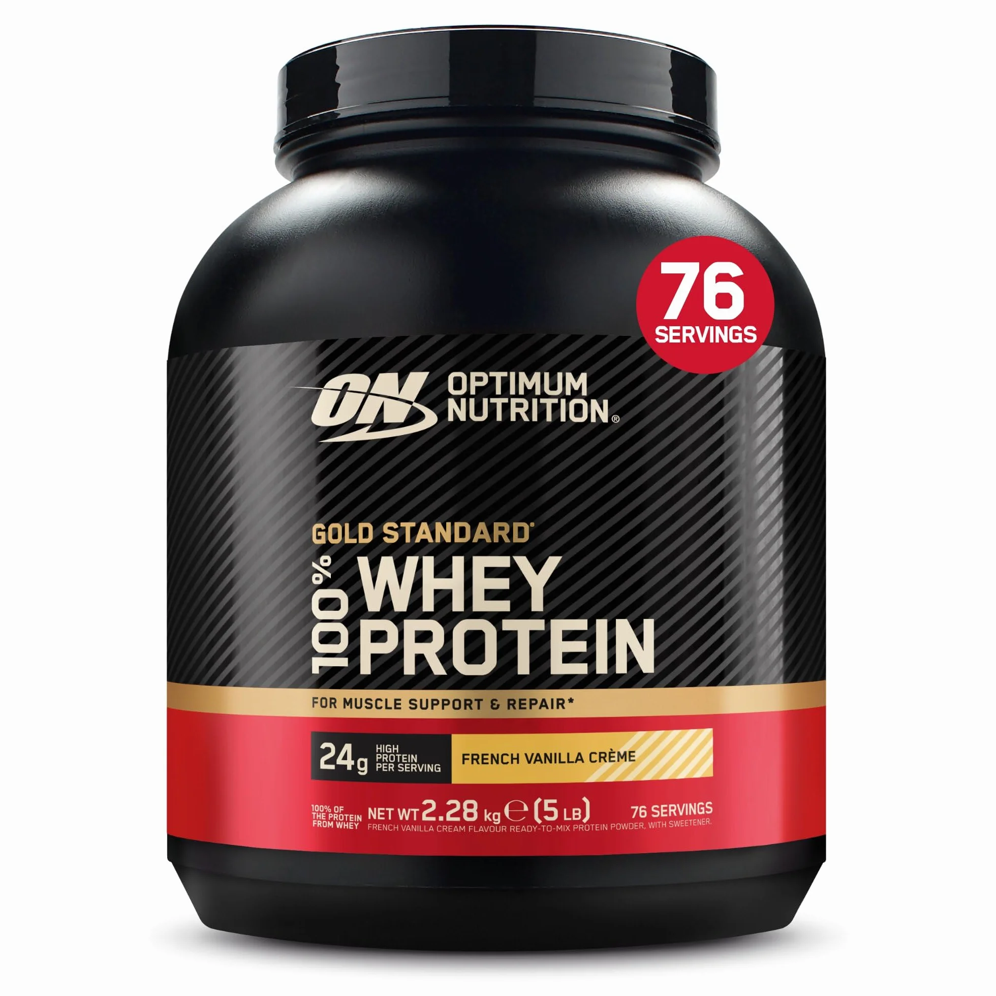 Optimum Nutrition Gold Standard 100% Whey Proteína Crema de Vainilla Francesa 2.28kg 76 Servicios