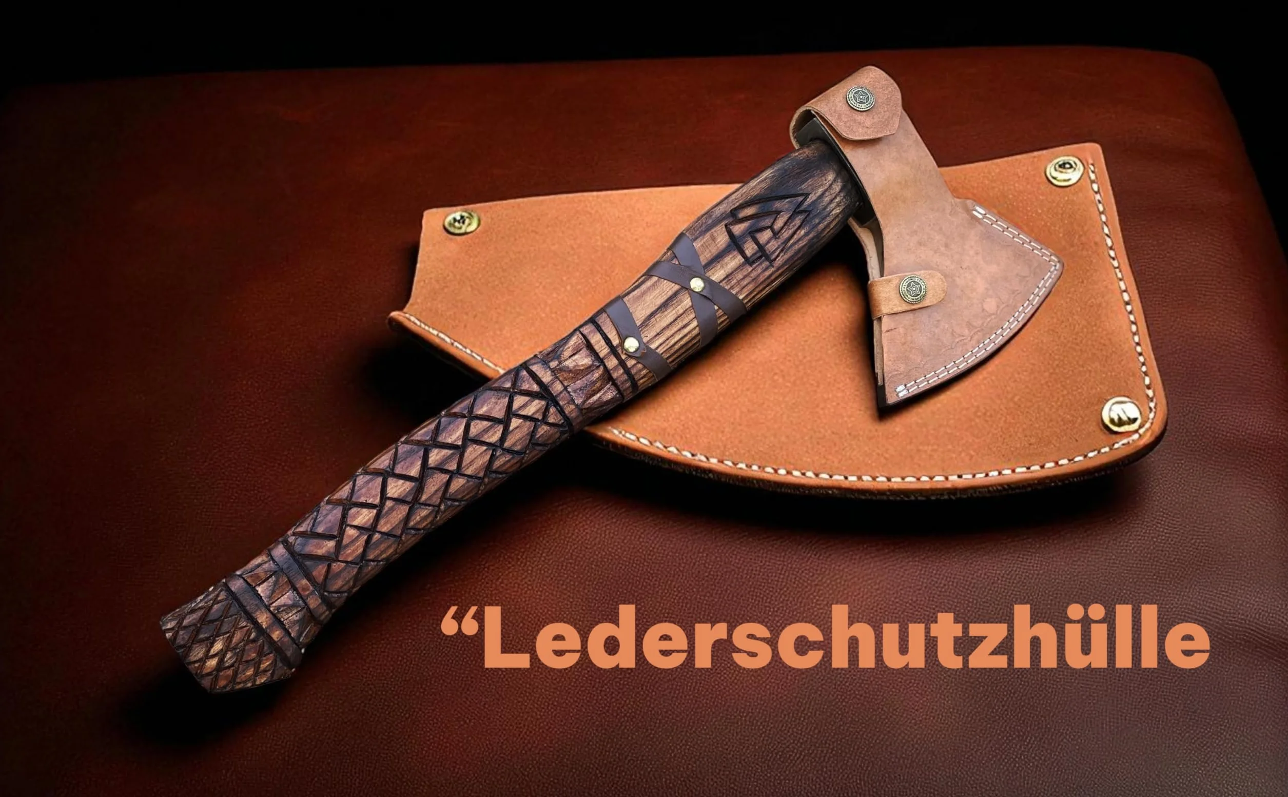 Novahaven Thorvald Hacha de lujo forjada a mano de madera de fresno inglesa, hoja de acero al carbono con grabado vikingo