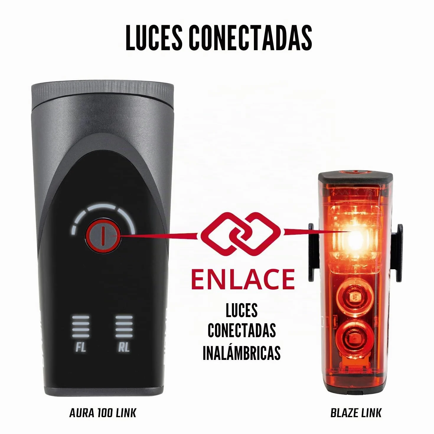 SIGMA Aura 100/Blaze Link kit de luces para bicicleta (soporte de silicona) | Innovadora función de acoplamiento Luz LED delantera para bicicleta de 100 lux | Luz trasera con función de luz de freno