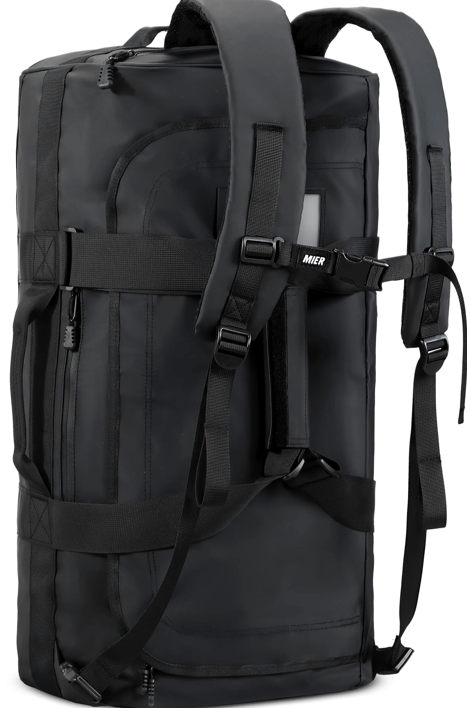 MIER Mochila resistente al agua y bolsa de lona de 60 l, bolsa de lona convertible resistente con correas para gimnasio, deporte, viajes, color negro, Negro 1, 60L, Acolchado