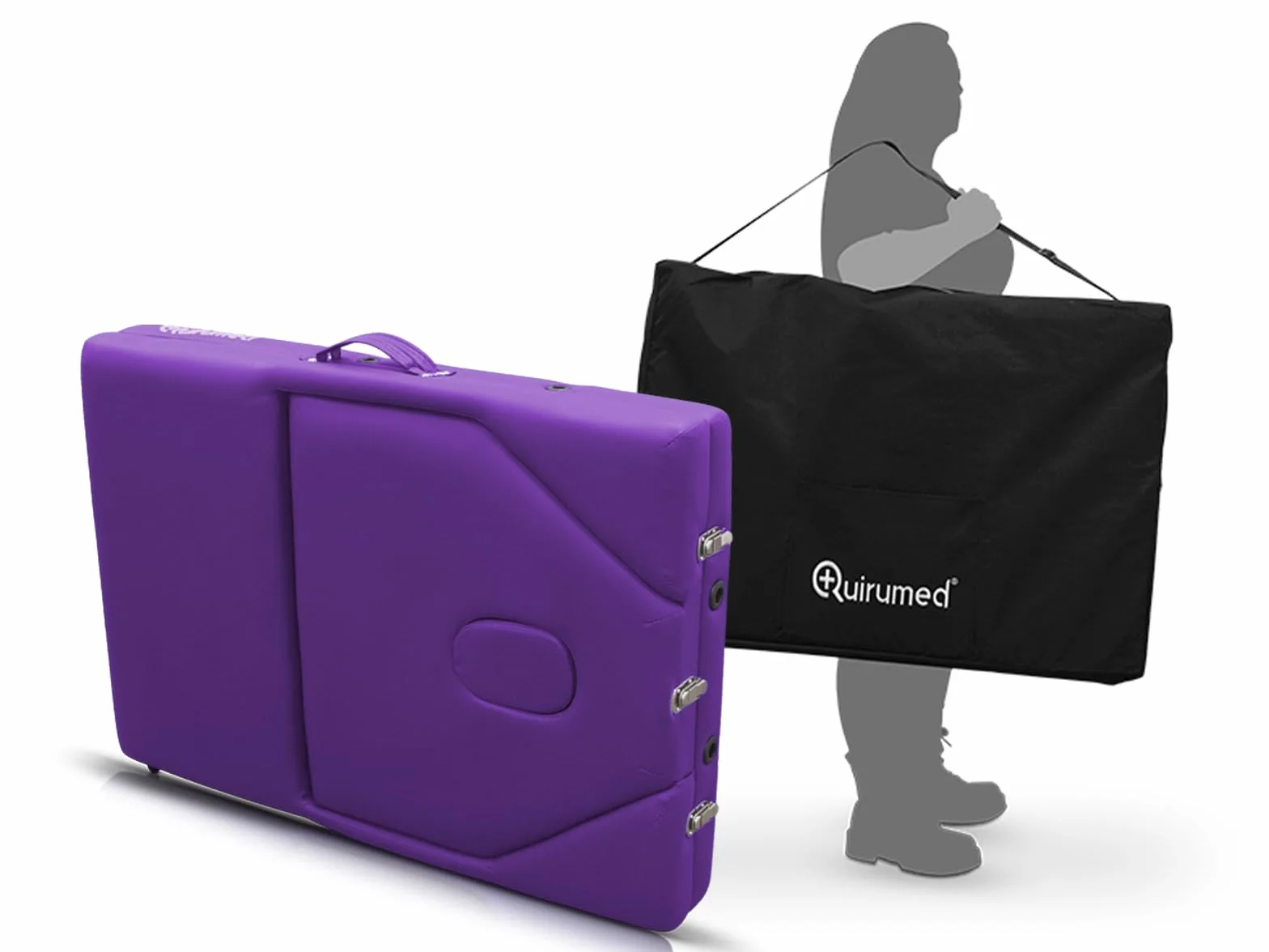 QUIRUMED Camilla de Masaje Plegable Aluminio Pro 186x66 cm Respaldo abatible Polipiel Morado