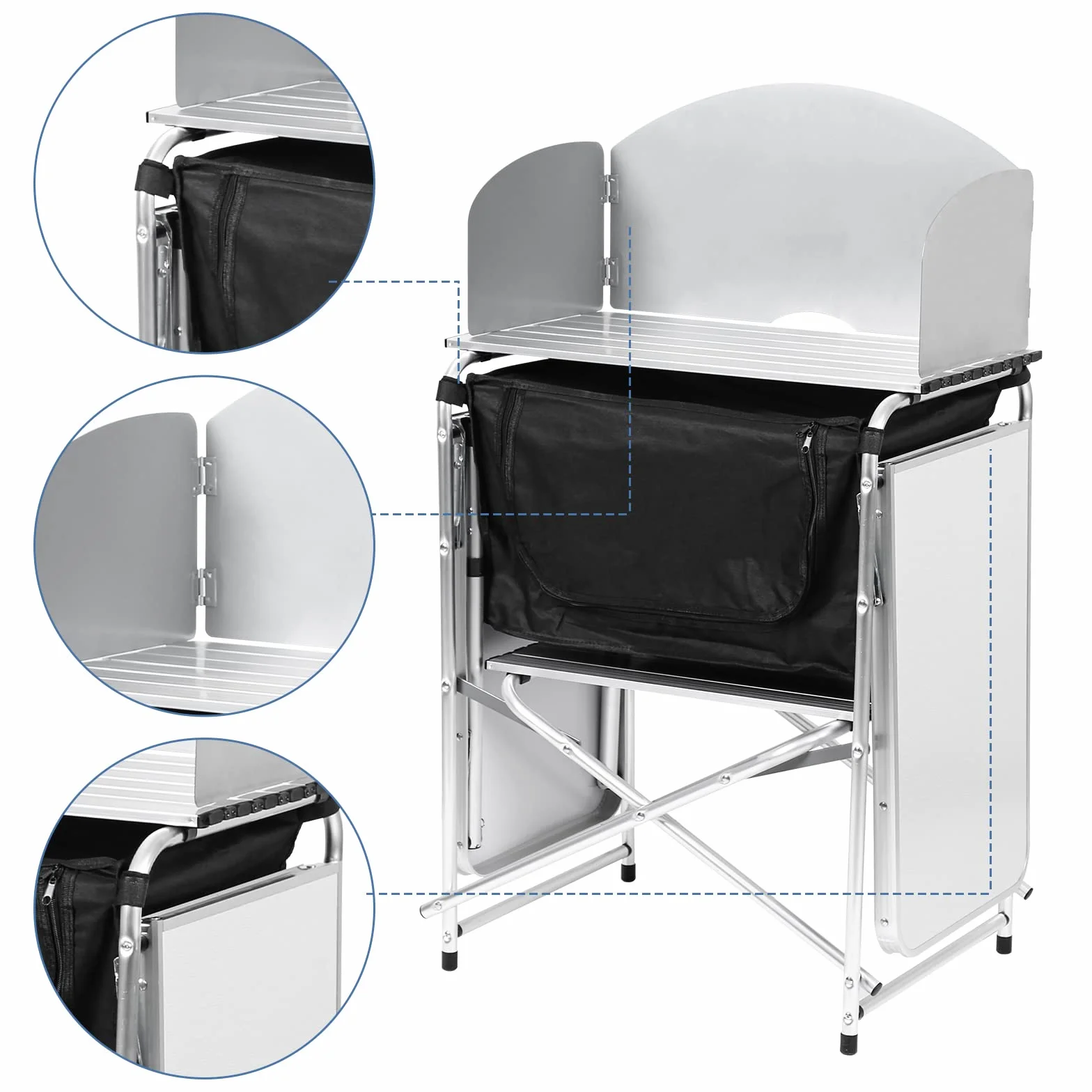 Cocina de camping plegable con protección contra el viento, armario de camping con bolsa de transporte, aluminio para exteriores, camping, cocina, armario de tienda de campaña, caja de cocina