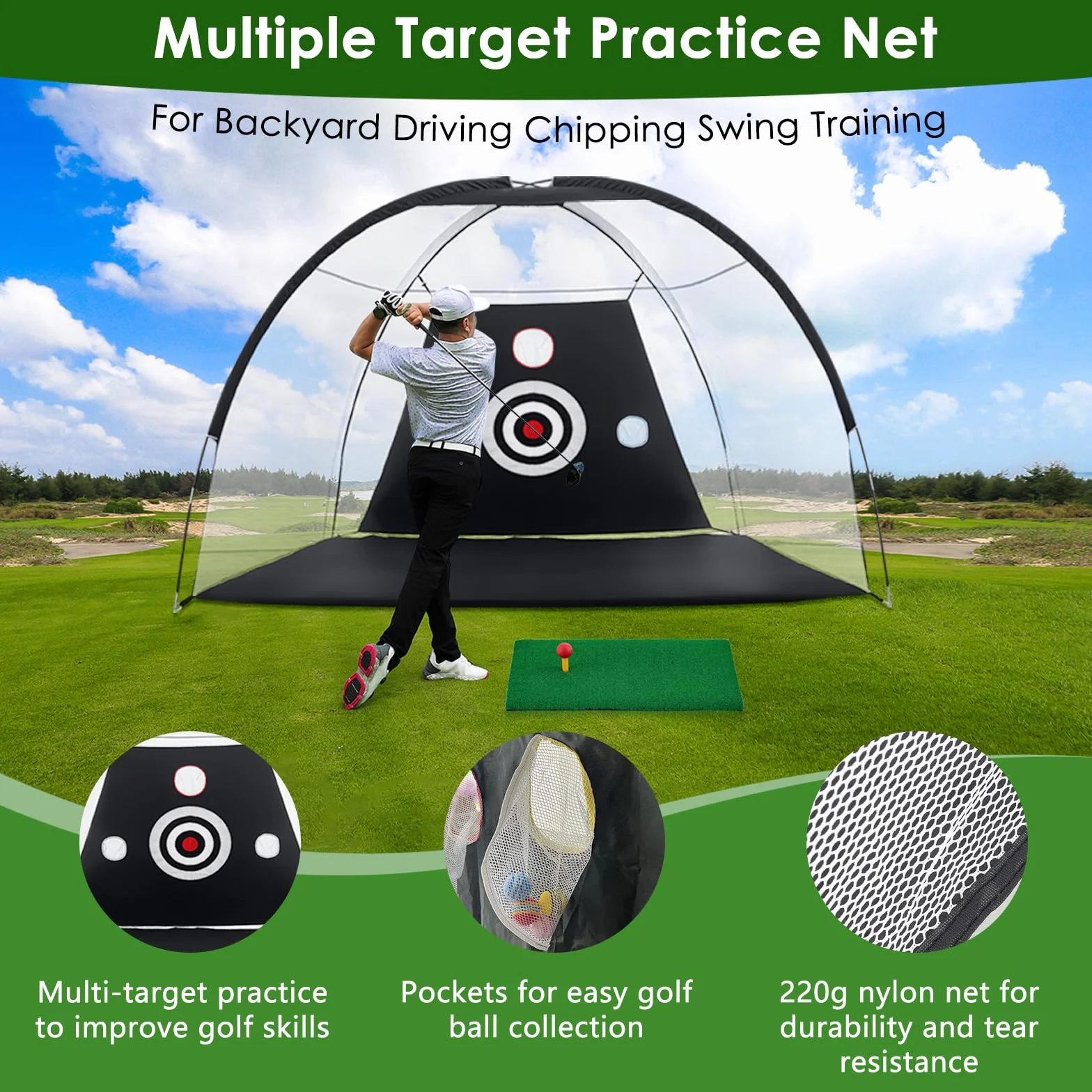 TTCB Sports Golf Practice Net 10x7ft for Garden, Golf Hitting Net for Backyard Driving, Chipping Nets and Mat Indoor/Outdoor - GolfNet Simulator for Home, Gift for Men/Dad