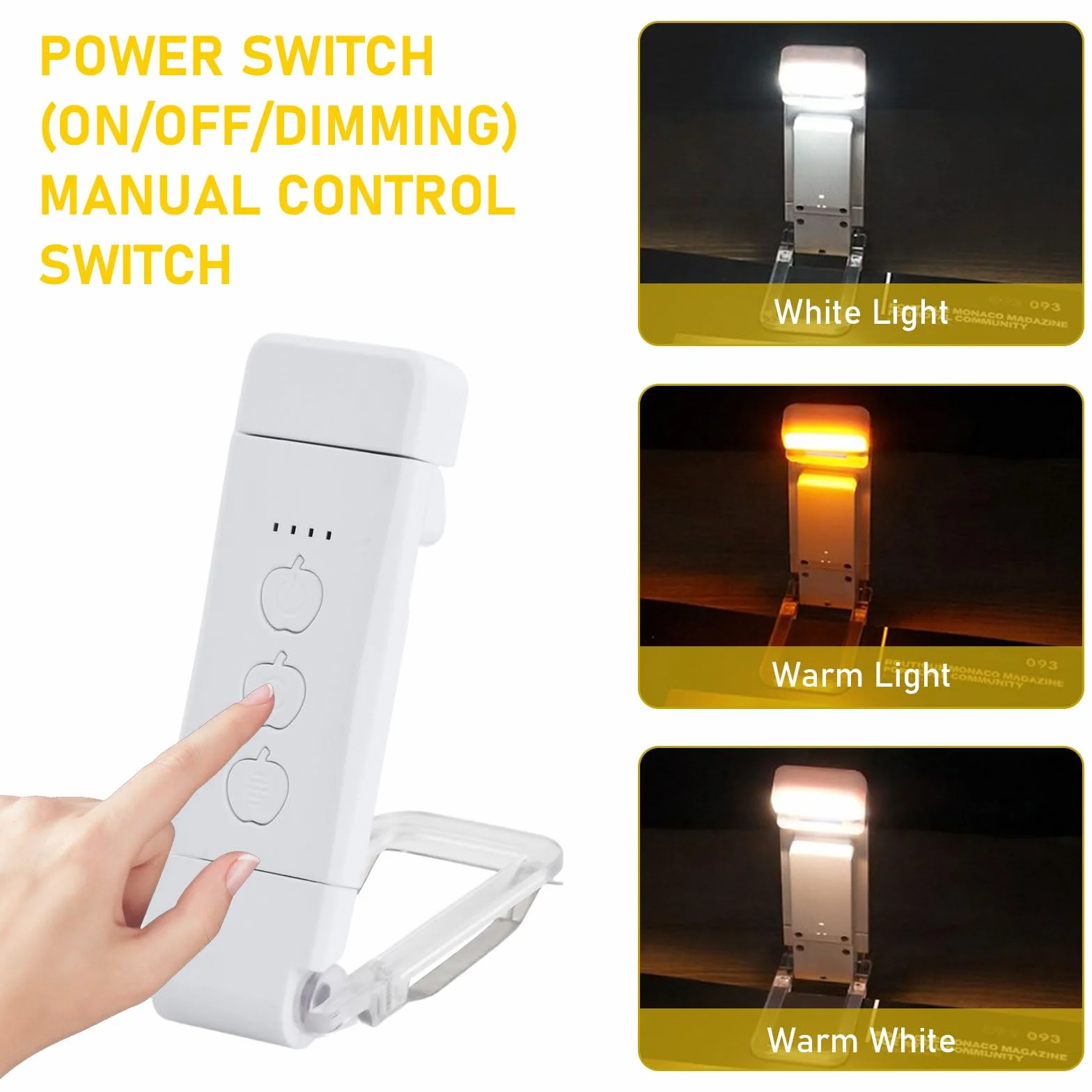 Lámpara de Lectura Recargable USB con Pinzas, 9 LEDs, 3 Colores y 5 Niveles Brillos Ajustables