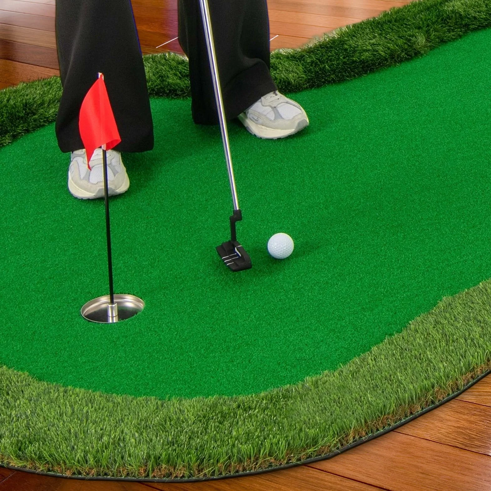 COSTWAY Alfombra de Putting de Golf, 300 X 150 CM, 3 Hoyos, 3 Banderas y Tazas, Tapete de Golf, Putting Mat Interiores Exteriores