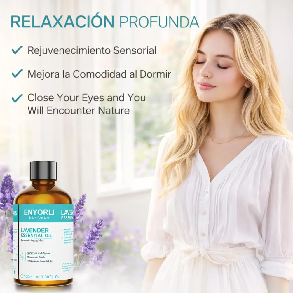 Aceite Esencial de Lavanda Orgánico 100ml Favorece el Sueño Relajación Masaje Corporal