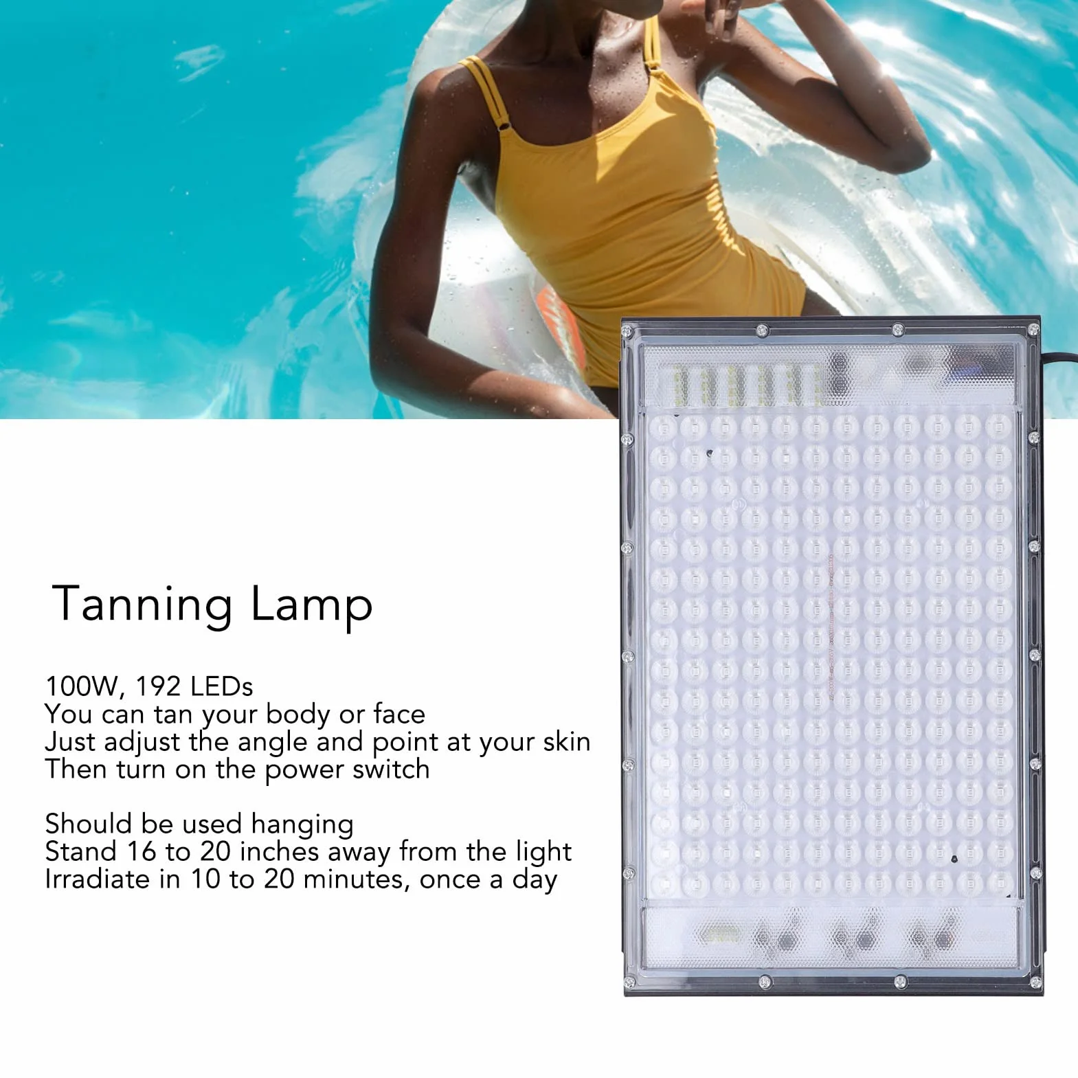 Lámpara de Bronceado 460nm 192 LED Luz Azul para Cara y Cuerpo con Kit Colgante