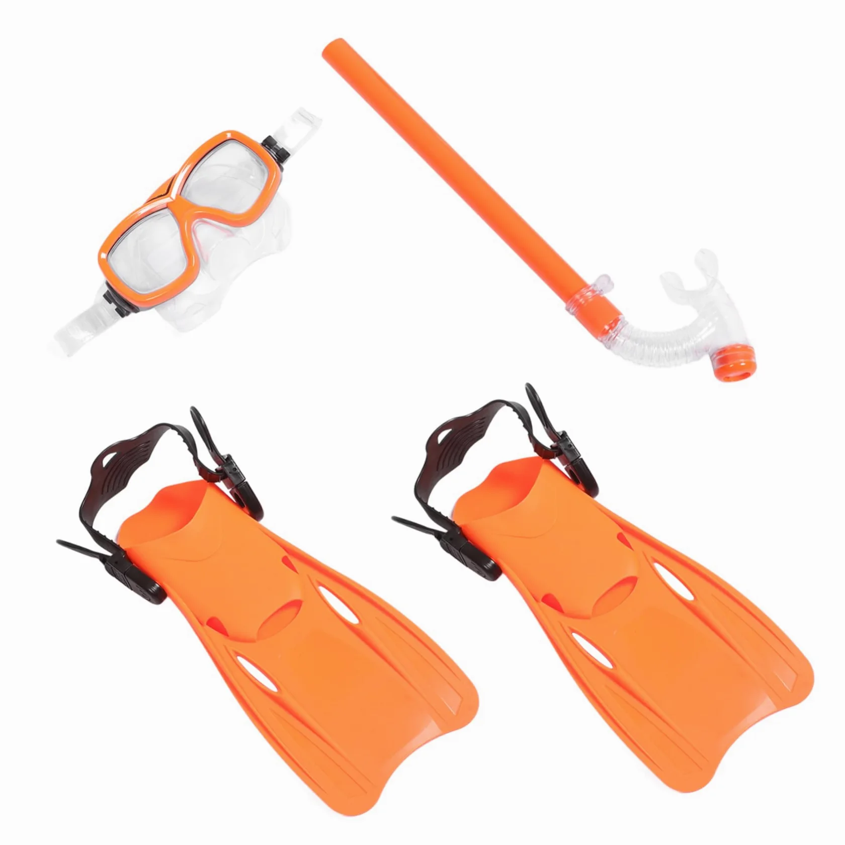 Equipo de Snorkel para Niños 1 Juego Naranja de Plástico | Gafas de Visión Amplia, Boquilla Ergonómica, Aletas Cortas para Nadar, Diseño Simple