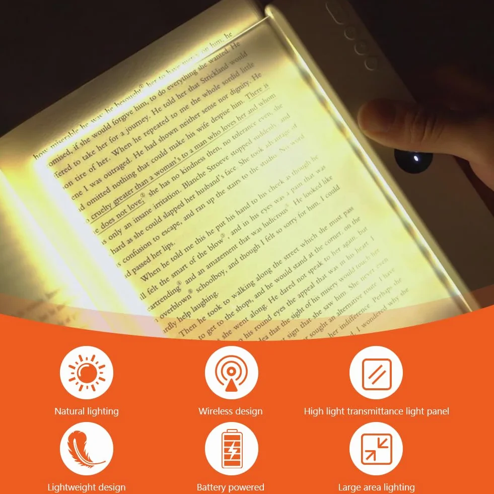 Luz Plana para Libros LED Recargable, 3 Colores Protección Ocular Ajustable, Blanco
