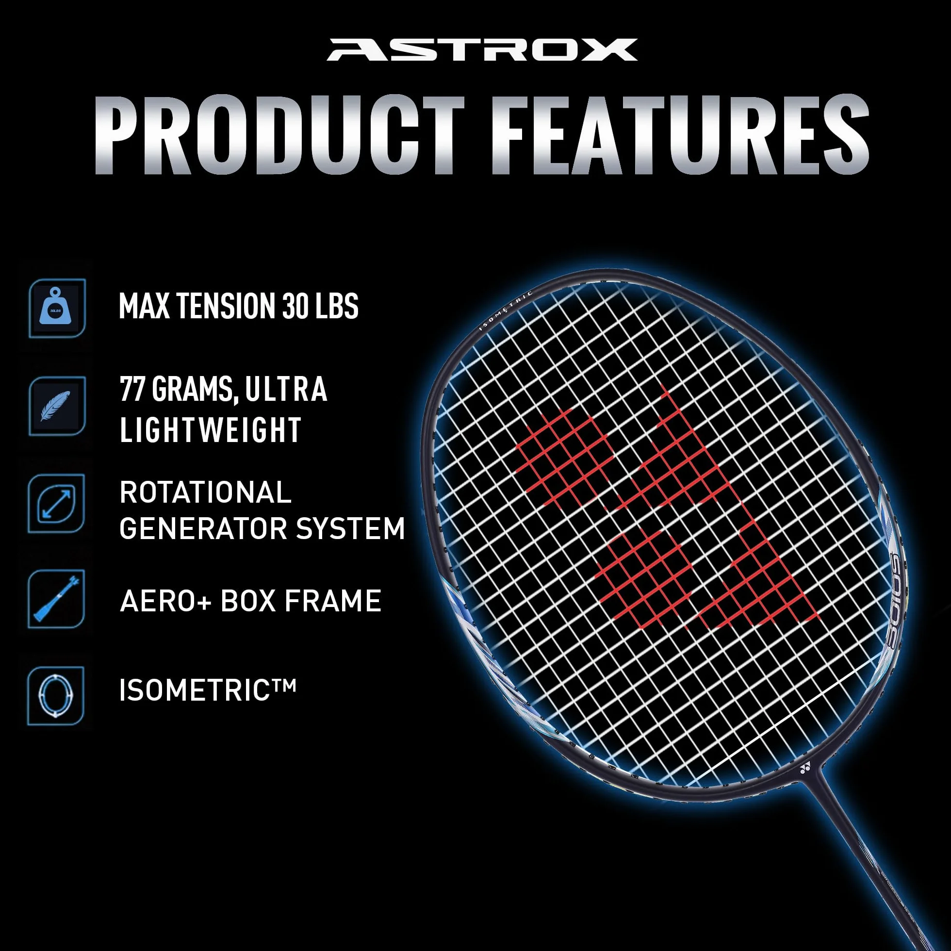 YONEX Astrox Lite Series Raqueta de Bádminton de Grafito G4 77g 30 Libras