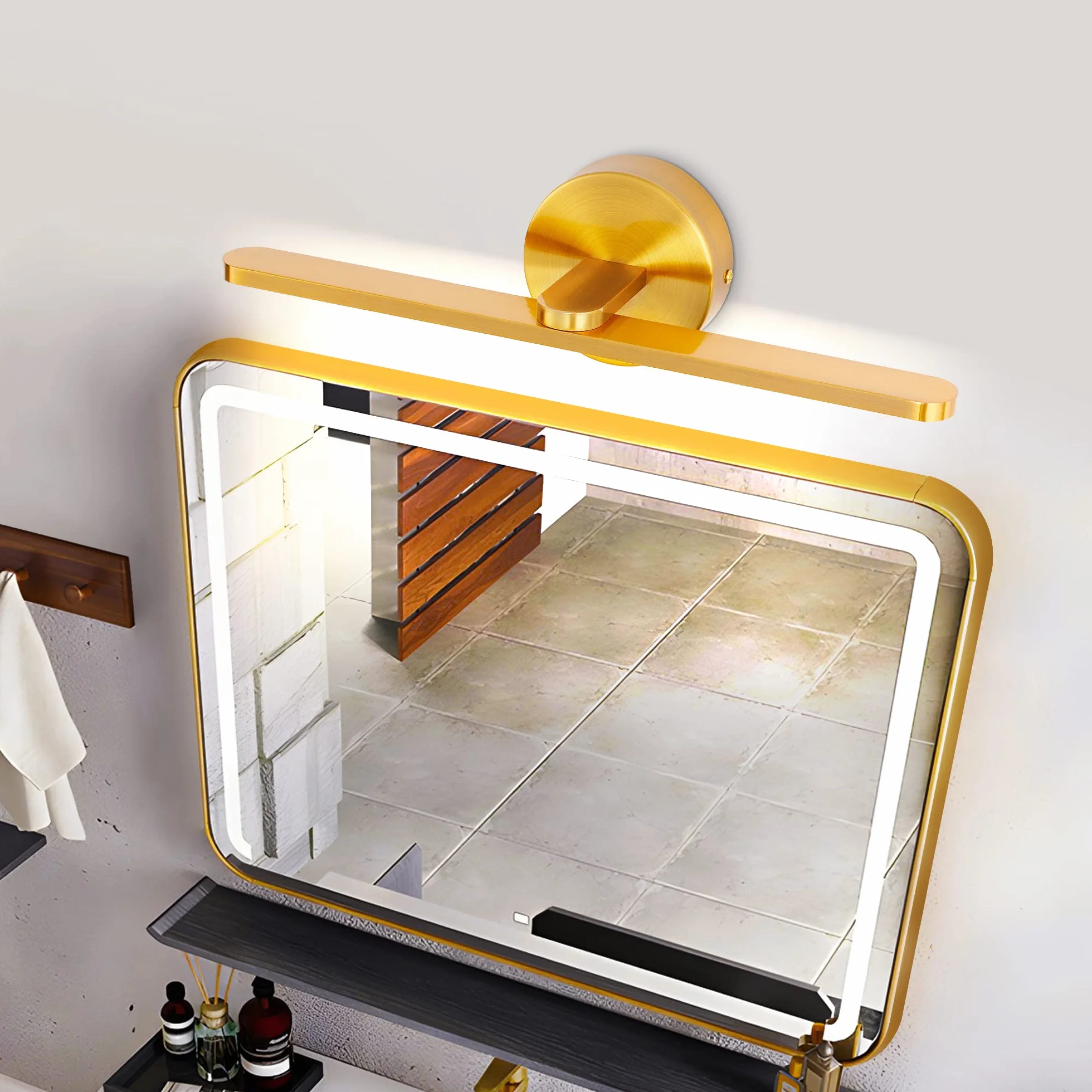 MantoLite Aplique LED latón pulido 40CM 12W IP44 3000K