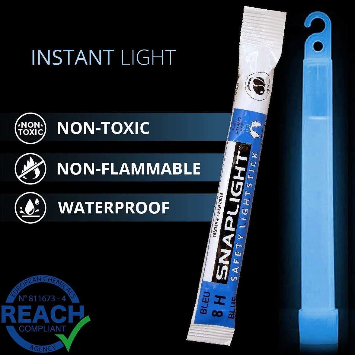 Cyalume Barras de luz azul SnapLight Glow Sticks 15cm, 6 inch Lightstick super brillante con duración de 8 horas (Caja de 30)