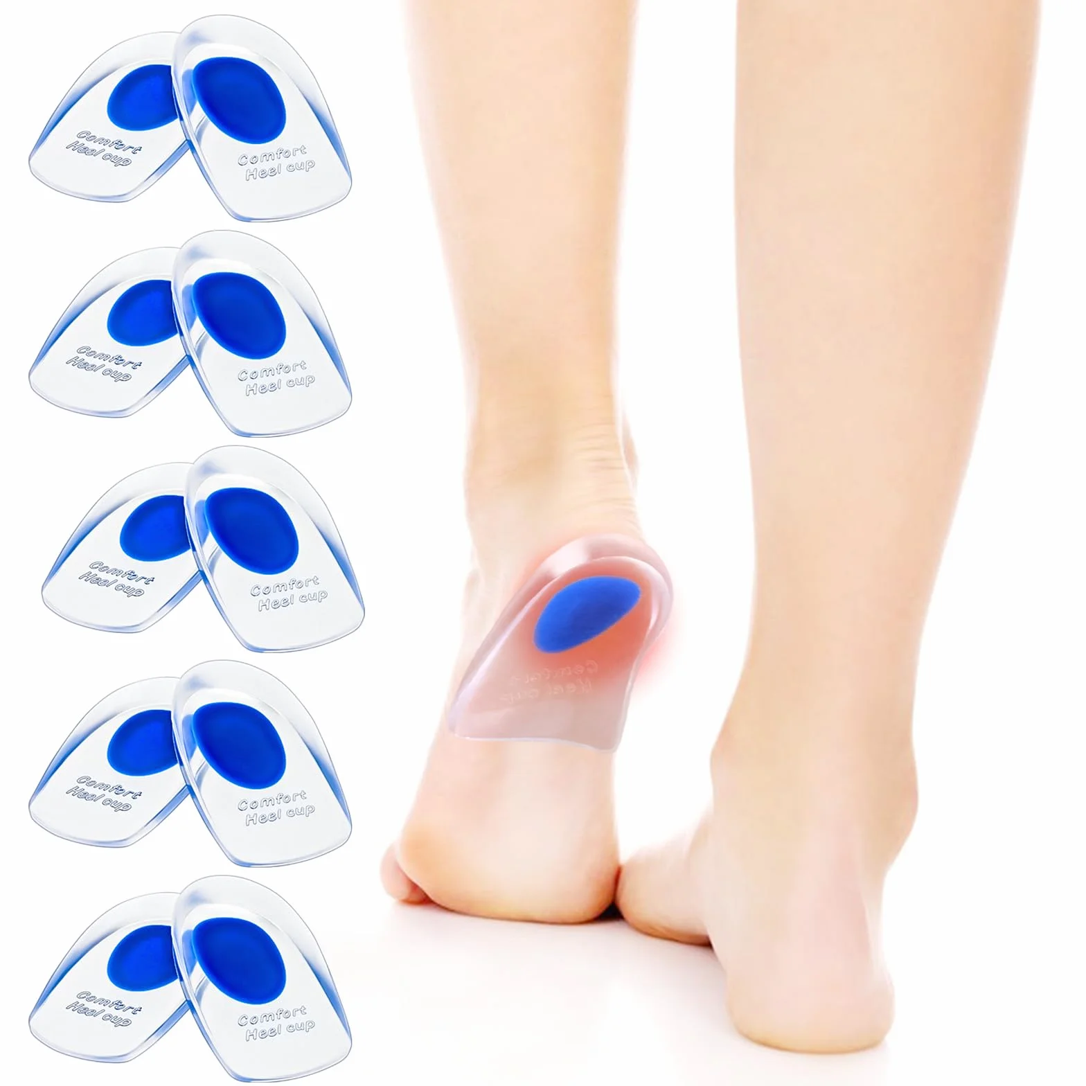 Taloneras Silicona 5 pares Almohadillas de Gel para Talones Azul Fascitis Plantar Espolon Calcaneo Tendinitis (L)
