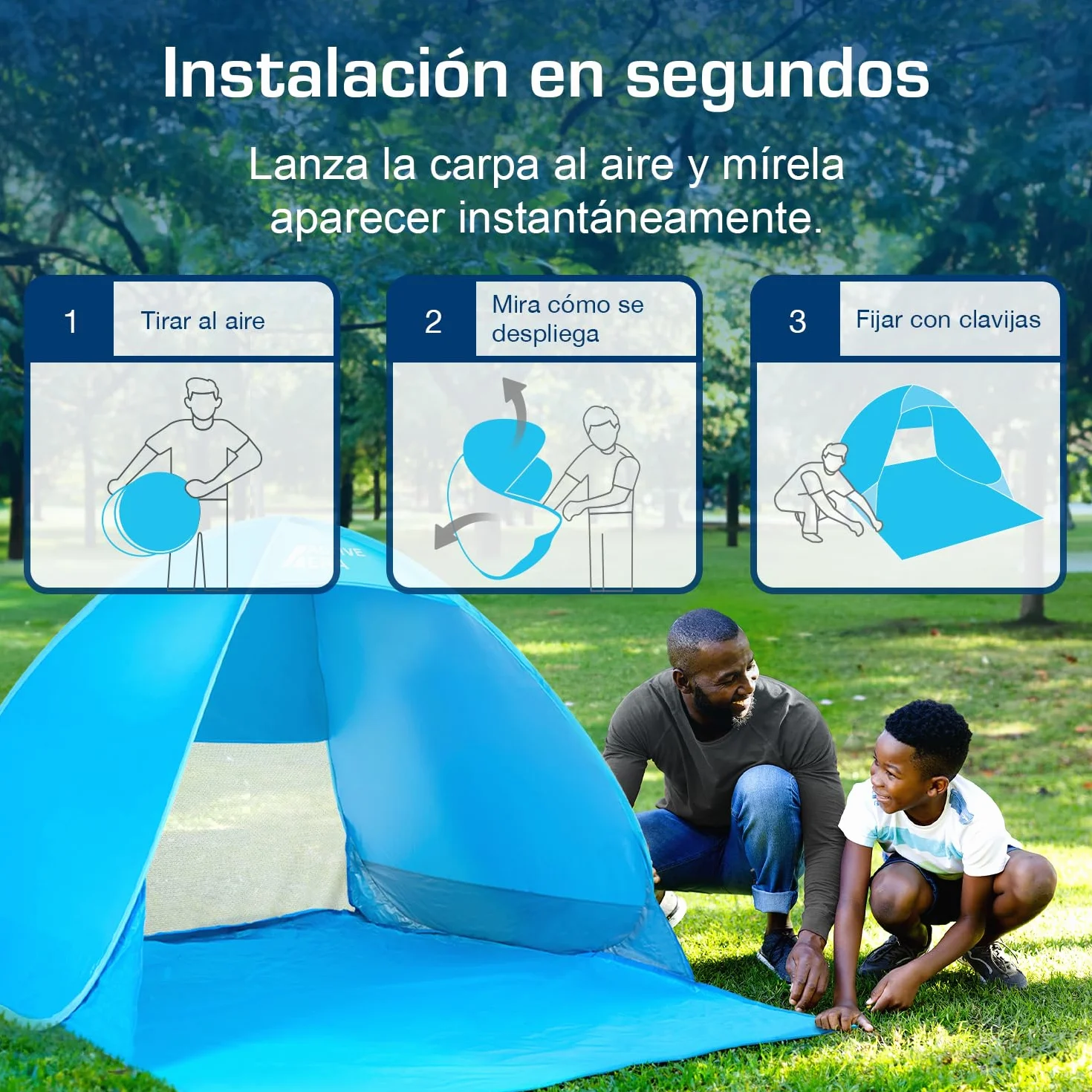 Active Era Tienda de Playa Carpa Plegable 2 Personas FPS 50+ Protección Solar UV - Incluye Bolsa de Viaje & Piquetas para Tienda - Tienda Playa Bebe