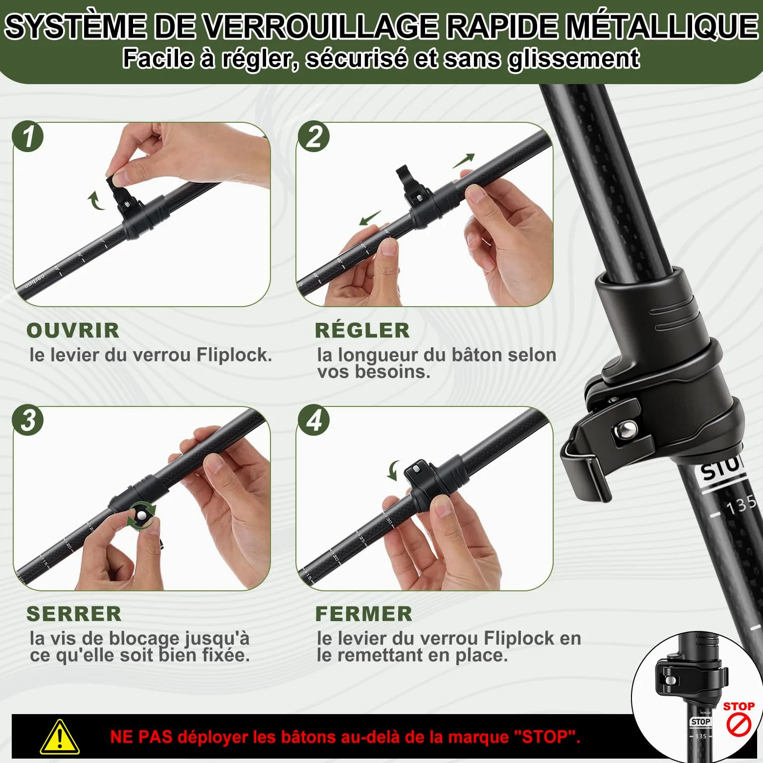 Bastones de senderismo ultraligeros de fibra de carbono, 172 g, bastones nórdicos con mango completo de EVA y cierre rápido de metal, bastones de senderismo para personas mayores, mujeres y hombres
