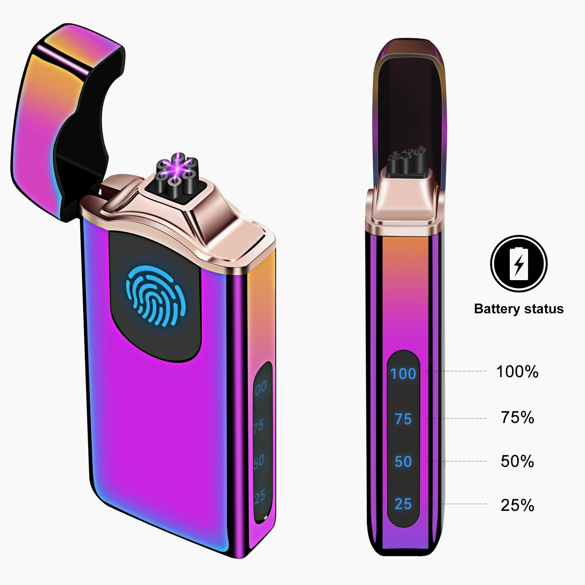 Encendedor de plasma de triple arco con batería de 500 mAh, recargable por USB, resistente al viento, encendedor fresco (colorido)