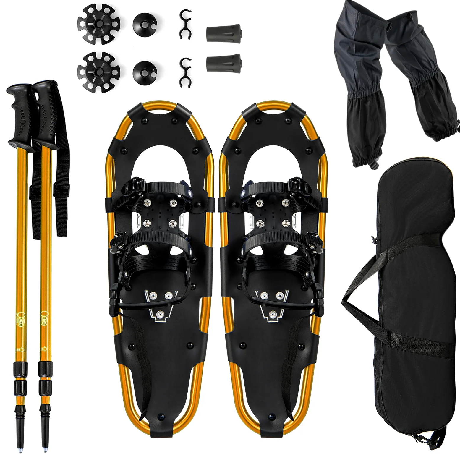 SOARS Kit de Raqueta de Nieve 4 en 1, Raquetas de Aluminio con Bastón Telescópico, Bolsa de Almacenamiento, Polainas Impermeables, para Mujeres, Hombres, Niños