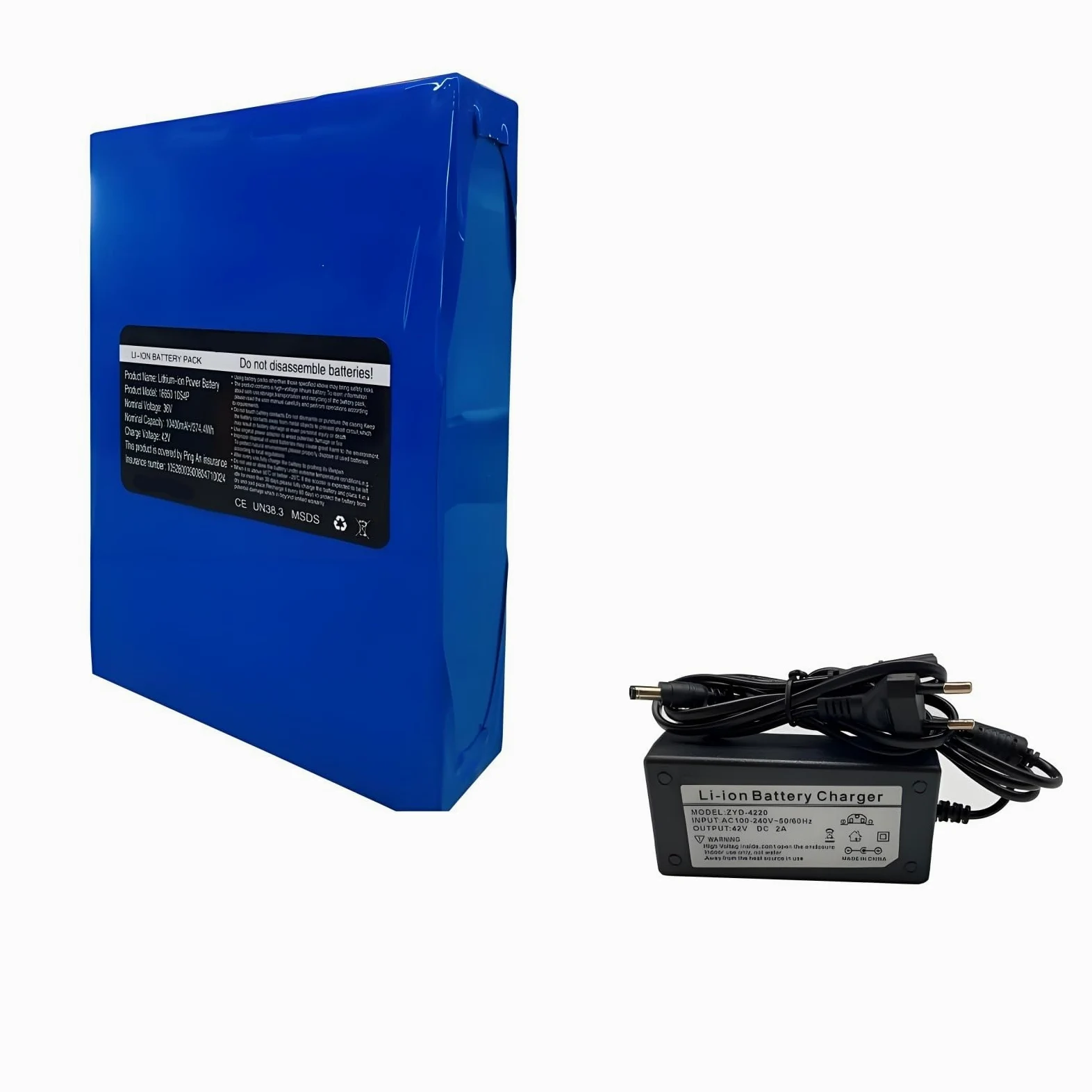 Batería 36V 10.4Ah 10S4P Pack Ion Litio Con Cargador 42V 2A Enchufe T DC5521 Para Bicicleta Eléctrica Y Patinete Compacto Portátil 2Kg 199X145X43Mm BMS 30A