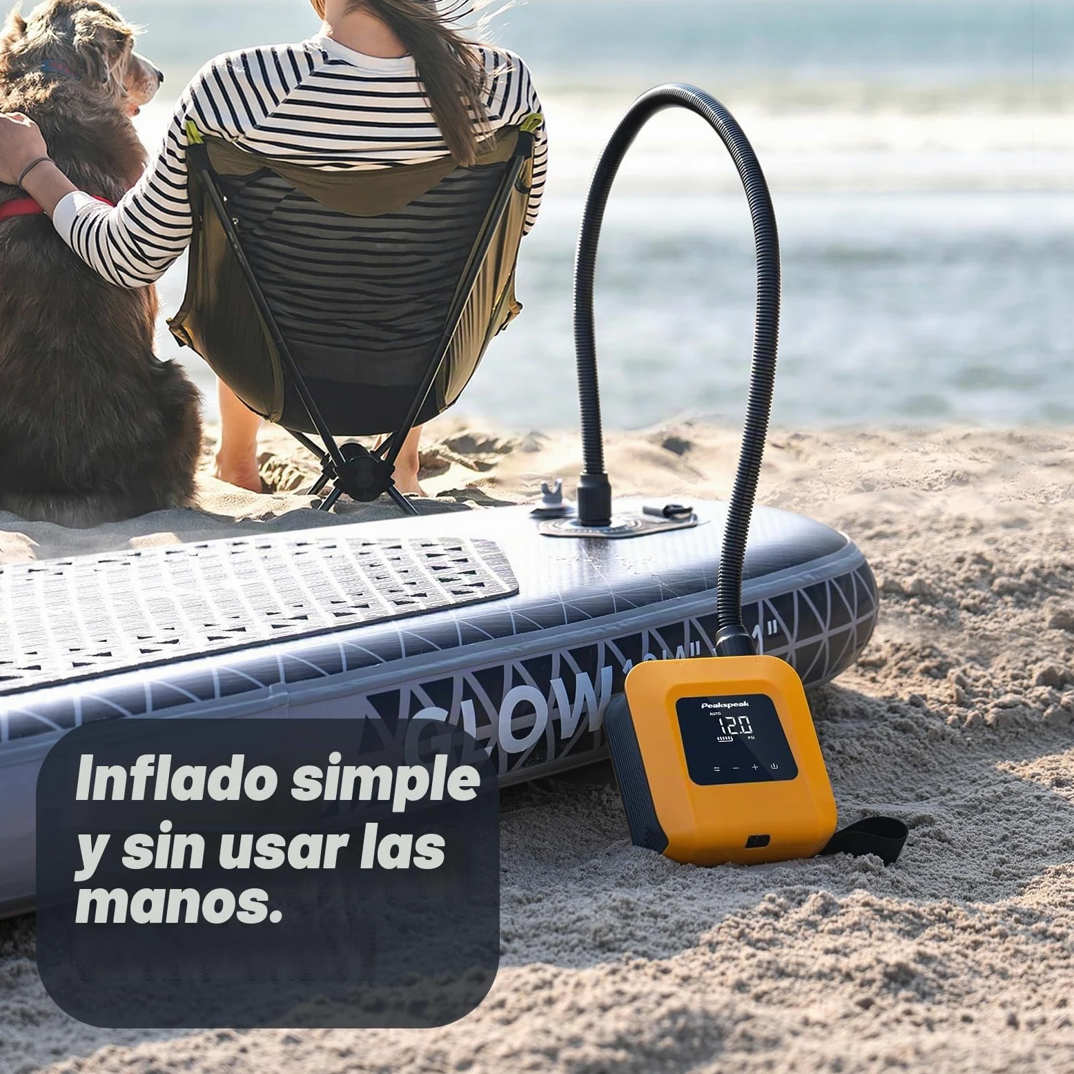 Peakspeak 20PSI Bomba Eléctrica Sup con Batería Recargable - Recargable, Inflado/Desinflado Inteligente, Apagado Automático para Tablas Sup, Kayak, ala, Cometa, Tienda, Colchoneta