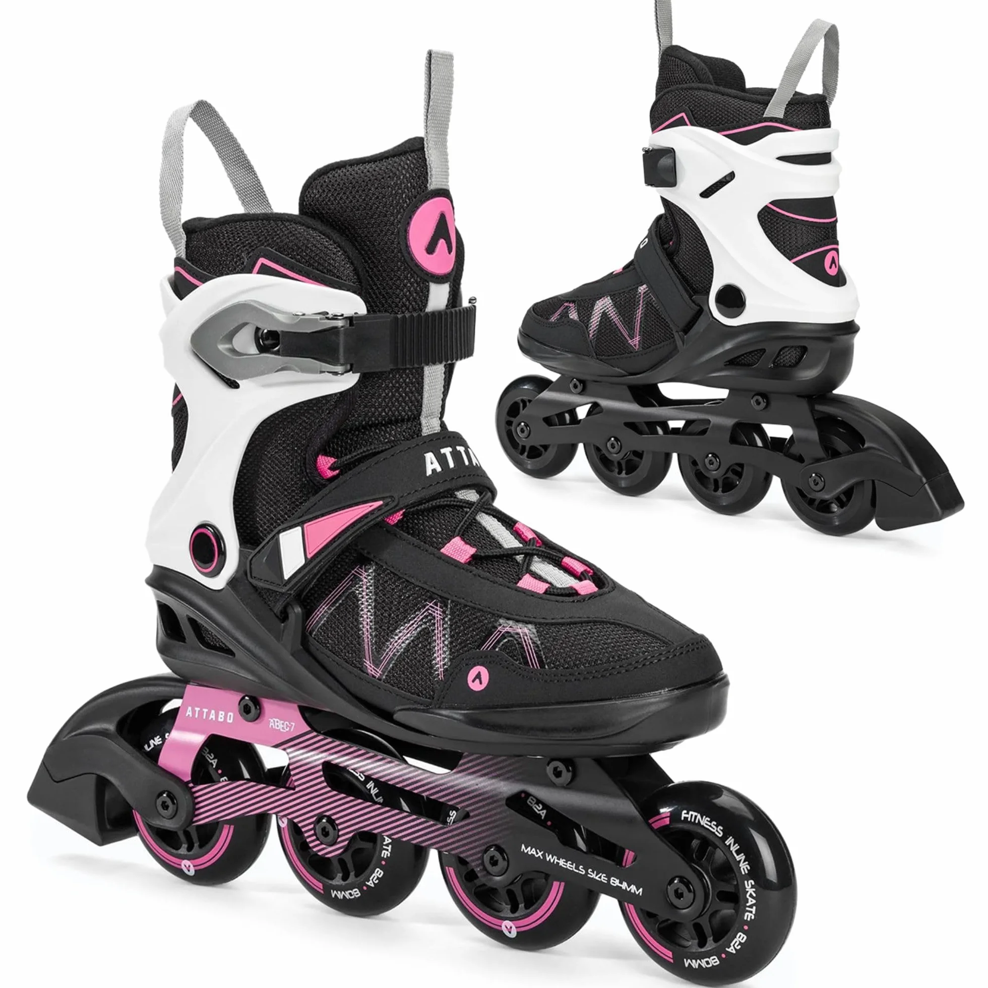 ATTABO Patines en línea Bliss Mujer 37-42 EU Bota Semirrígida Chasis Aluminio Ruedas 80 mm PU Rodamientos ABEC-7 Ajustable Rosa