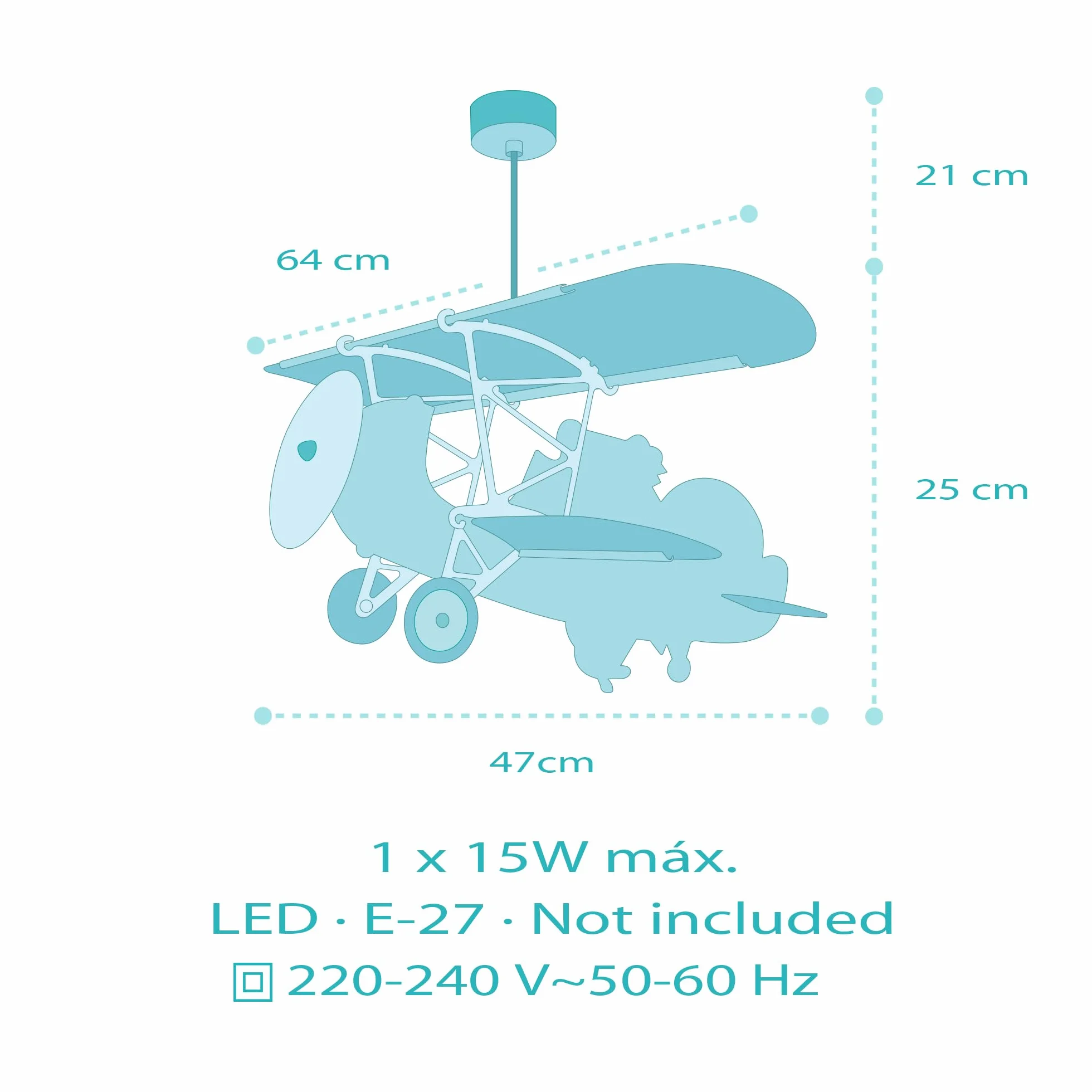 Dalber Lámpara Techo Colgante Infantil Avión Cocodrilo Blanco E27 15W