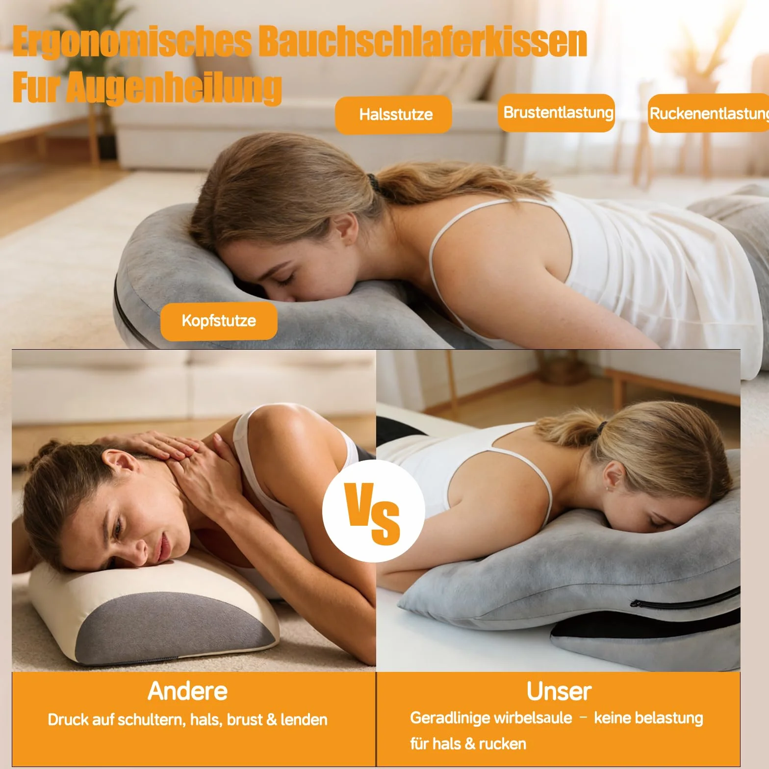 Almohada facial para dormir, almohada boca abajo para dormir para el apoyo después de intervenciones, cabecero de masaje ajustable en altura para la cama, equipo de recuperación de vitrectomía