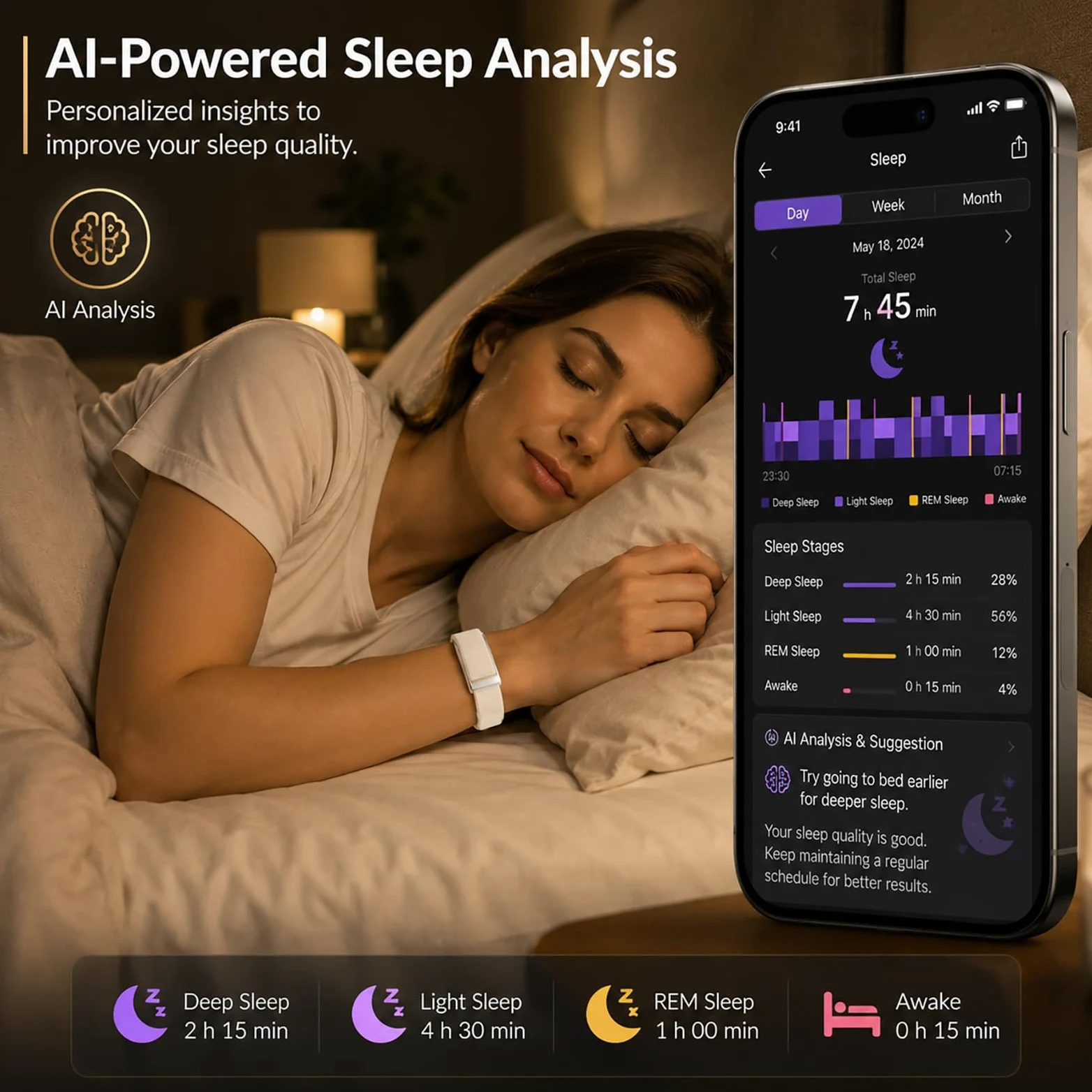 Rastreador de actividad GPS portátil, análisis de salud, monitor de frecuencia cardíaca del sueño, más de 100 modos deportivos, sin pantalla, SOS y detección de caídas, batería de larga duración