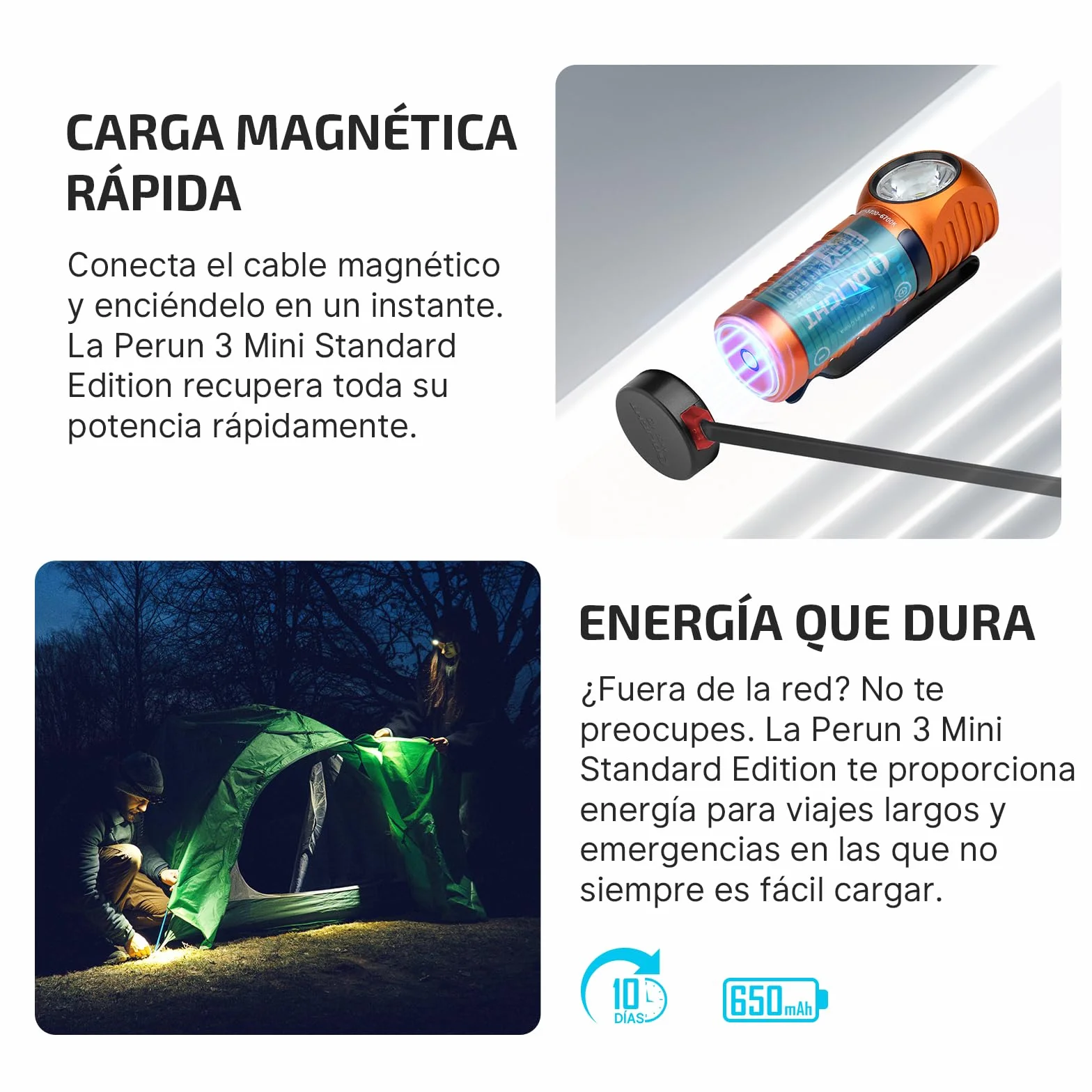 OLIGHT Perun 3 Mini Linterna Frontal LED Recargable 1250 Lúmenes 155 Metros Blanco Frío Naranja