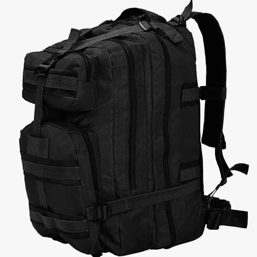 Mochila estilo ejército 50L negro para exterior, senderismo, viajes, escuela, trabajo, ocio, deportes, trekking, bicicleta, equipaje de mano, impermeable, antirrobo, mujer, hombre, niños