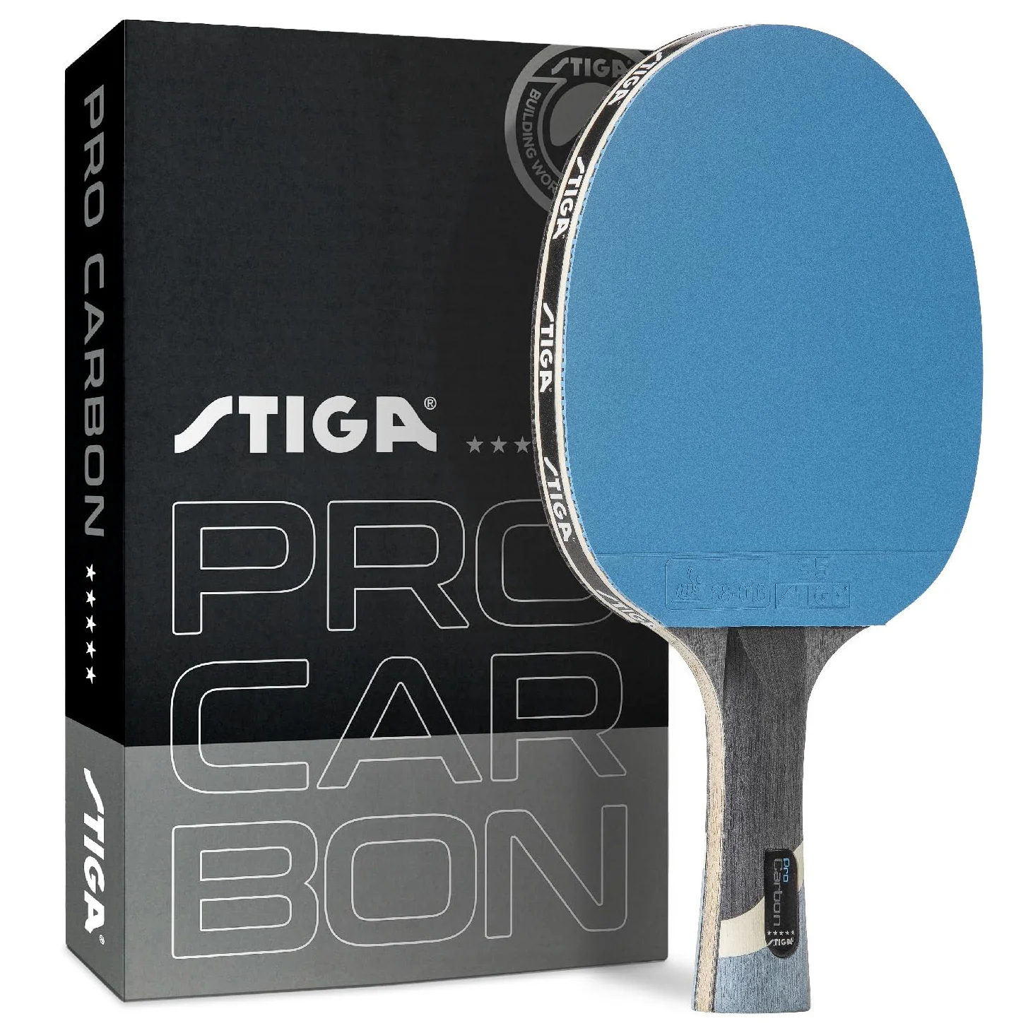 STIGA Pro Carbon Performance-Level Table Tennis Racket with Carbon Technology for Tournament Play - Red and Blue Colors