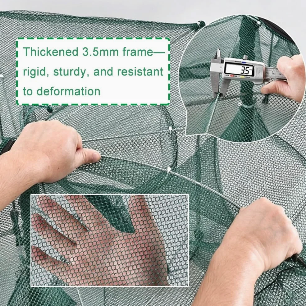 Red de trampa plegable para peces, red de camarones y cangrejos estilo paraguas, red de pesca de apertura automática con múltiples agujeros de entrada, trampa de malla duradera para camarones