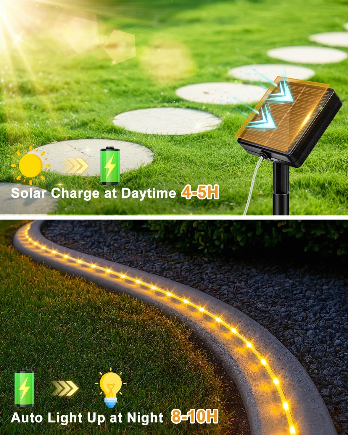 Btfarm Manguera de luces solares para exteriores 10 m 100 LED IP65 8 modos