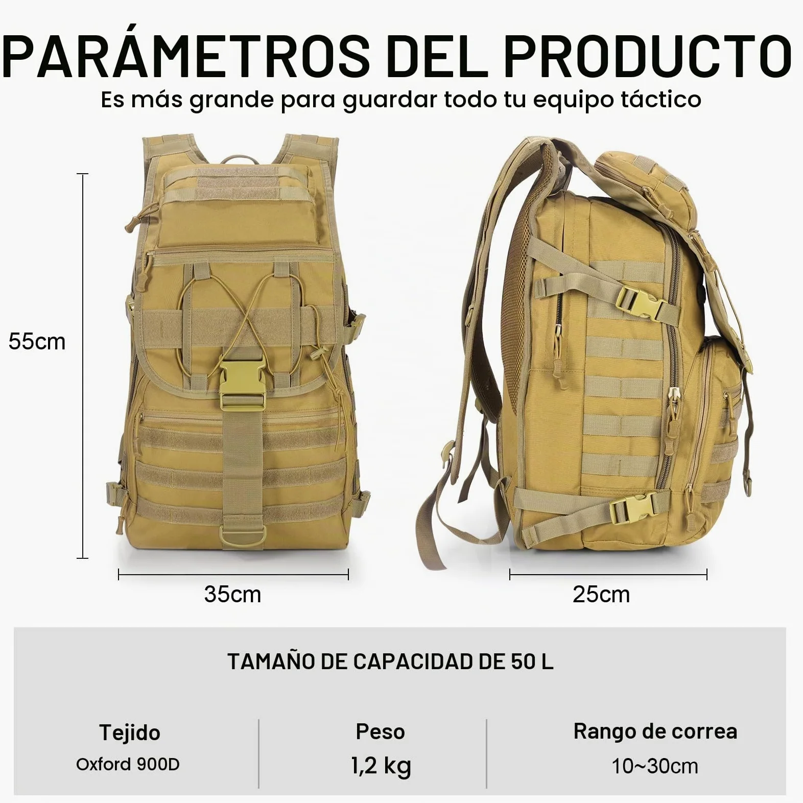 SHANNA Mochila Militar Utilidad 35L/50L Tactica, Mochila Crossfit Gran Capacidad Paquete de Asalto Molle, Mochilas de Emergencia de 3 Días para Caza Senderismo Acampada y Actividad al Aire Libre