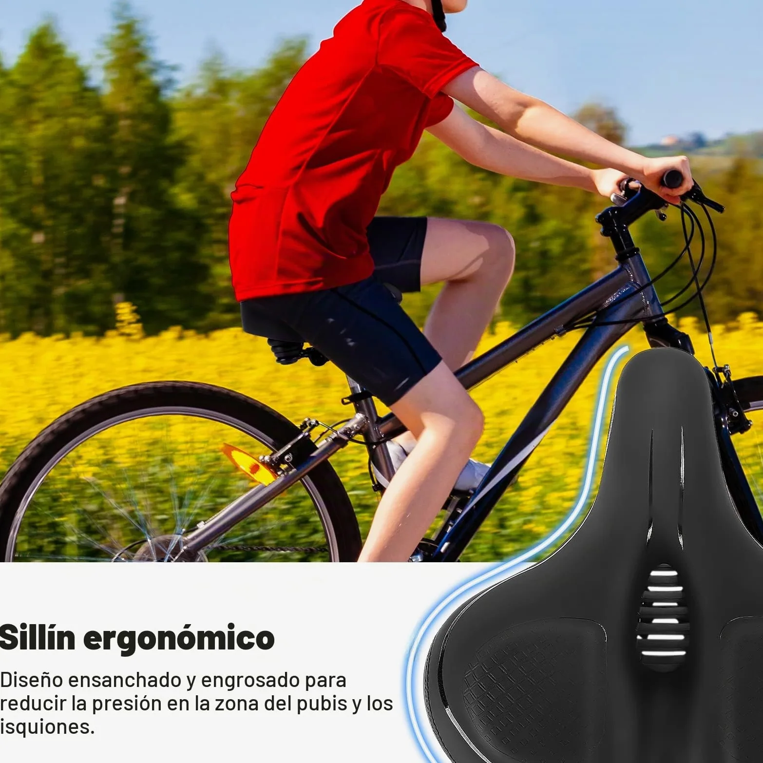 TONBUX Sillín Bicicleta Extra Grande, Sillín de Bicicleta Muy Cómodo Impermeable, Sillin Bici Ergonómico, Asiento de Bicicleta Transpirable para MTB/Bicicleta Urbana/Bicicleta de Carretera/Ebike