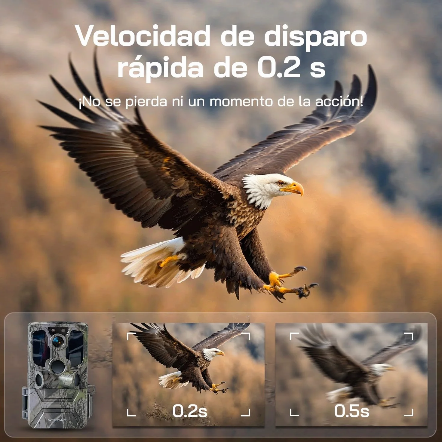 WOLFANG Cámara de Caza Solar, 4G LTE Camara Fototrampeo 2.5K con Detección PIR Nocturna por Infrarrojos Invisible, Alerta, Audio Bidireccional, IP66 para Vida Silvestre y Monitoreo de Seguridad
