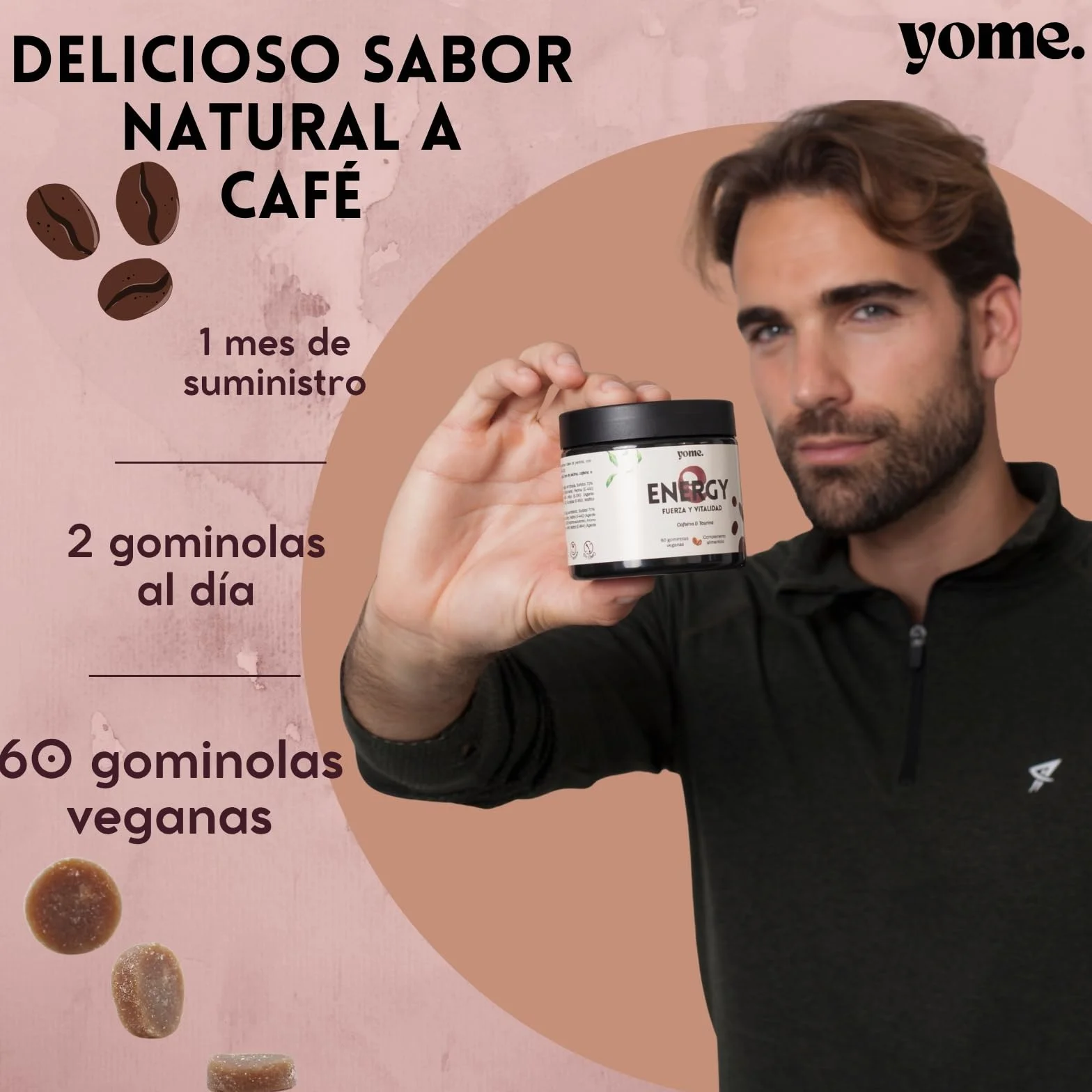 Gominolas de Cafeina y Taurina, Energia – 60 Gominolas Veganas – Sabor natural Cafe - Sin Azucar