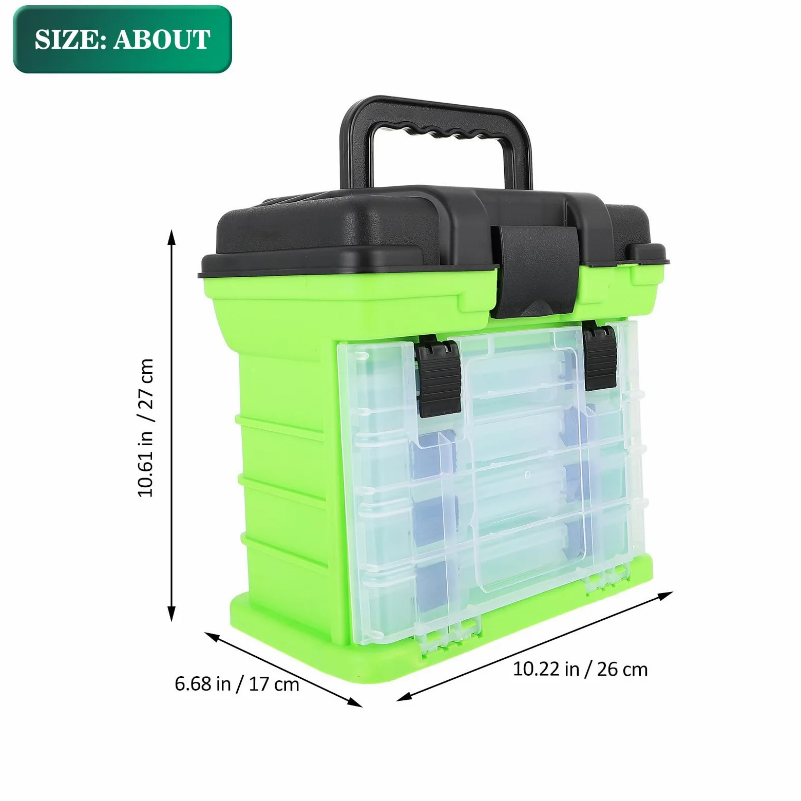 Caja de Pesca Multifuncional Caja de Aparejos de Pesca de Plástico Verde Estuche Multiusos de 4 Niveles Fácil de Transportar Gran Capacidad de Carga Pequeños Accesorios