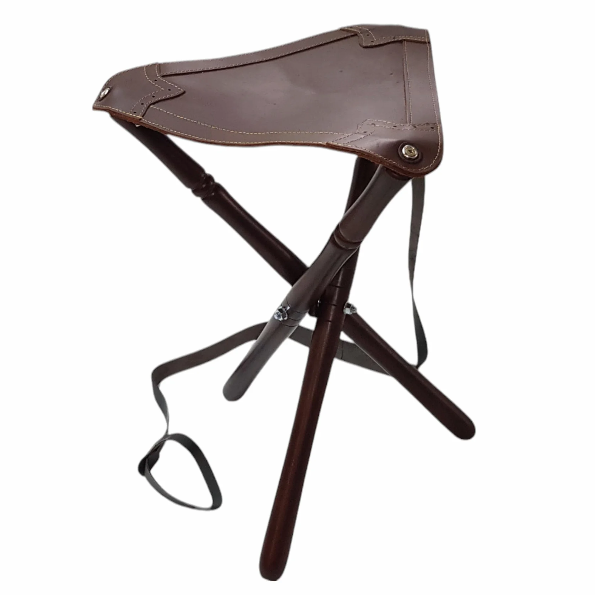 Silla para perdigón, Patas de Madera y culera de Cuero, con Correa para el Transporte (50CM)