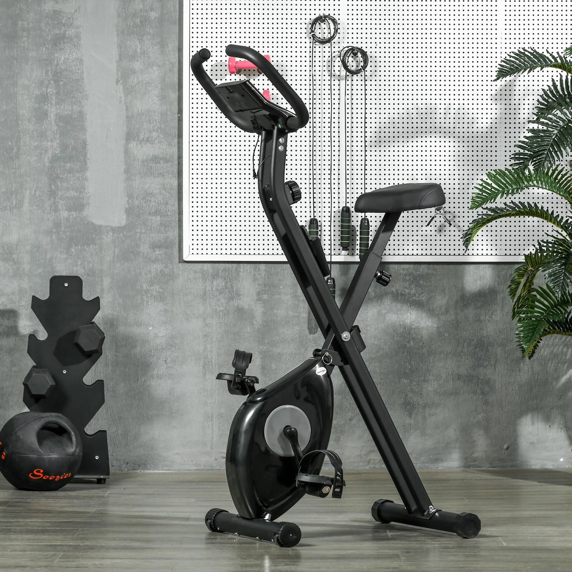 HOMCOM Bicicleta Estática Plegable con 8 Niveles de Resistencia Magnética Bicicleta de Ejercicio Fitness con Pantalla LCD y Asiento Regulable para Casa Oficina 43x85x109 cm Negro
