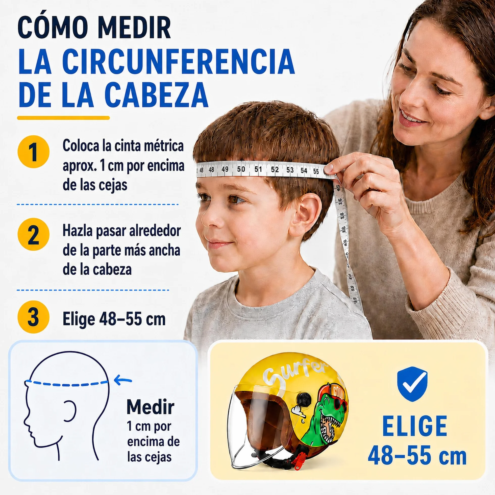 Casco Moto Niño Jet con Visera Cierre Rápido Desmontable Lavable 48-55cm Amarillo
