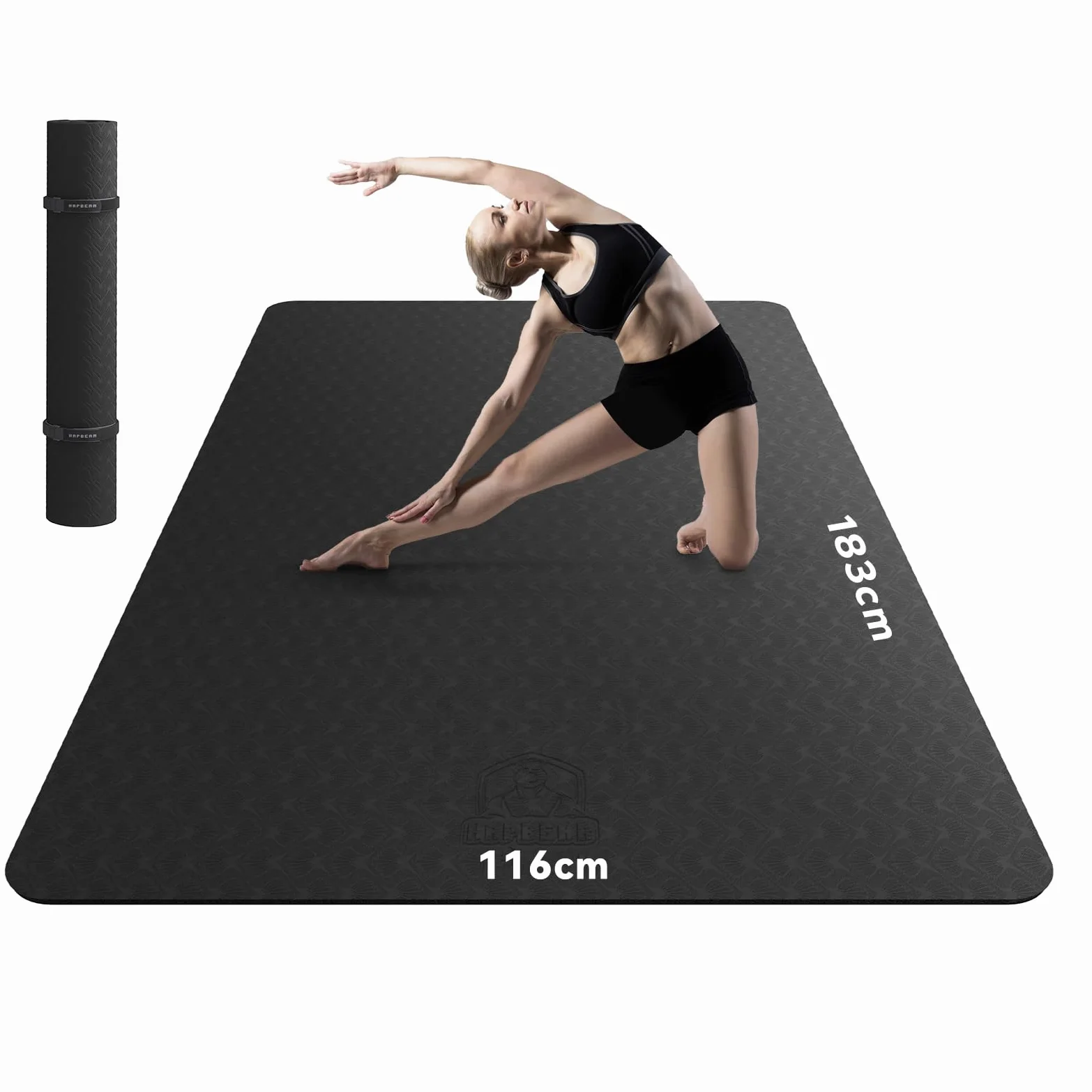 HAPBEAR Esterilla Yoga Grande, 183×116cm /198×137cm×6mm, Con Correas de Velcro y Bolsa de Transporte, Antideslizante Colchoneta Deporte Fitness, Yoga Mat en Casa para Mujeres y Hombres