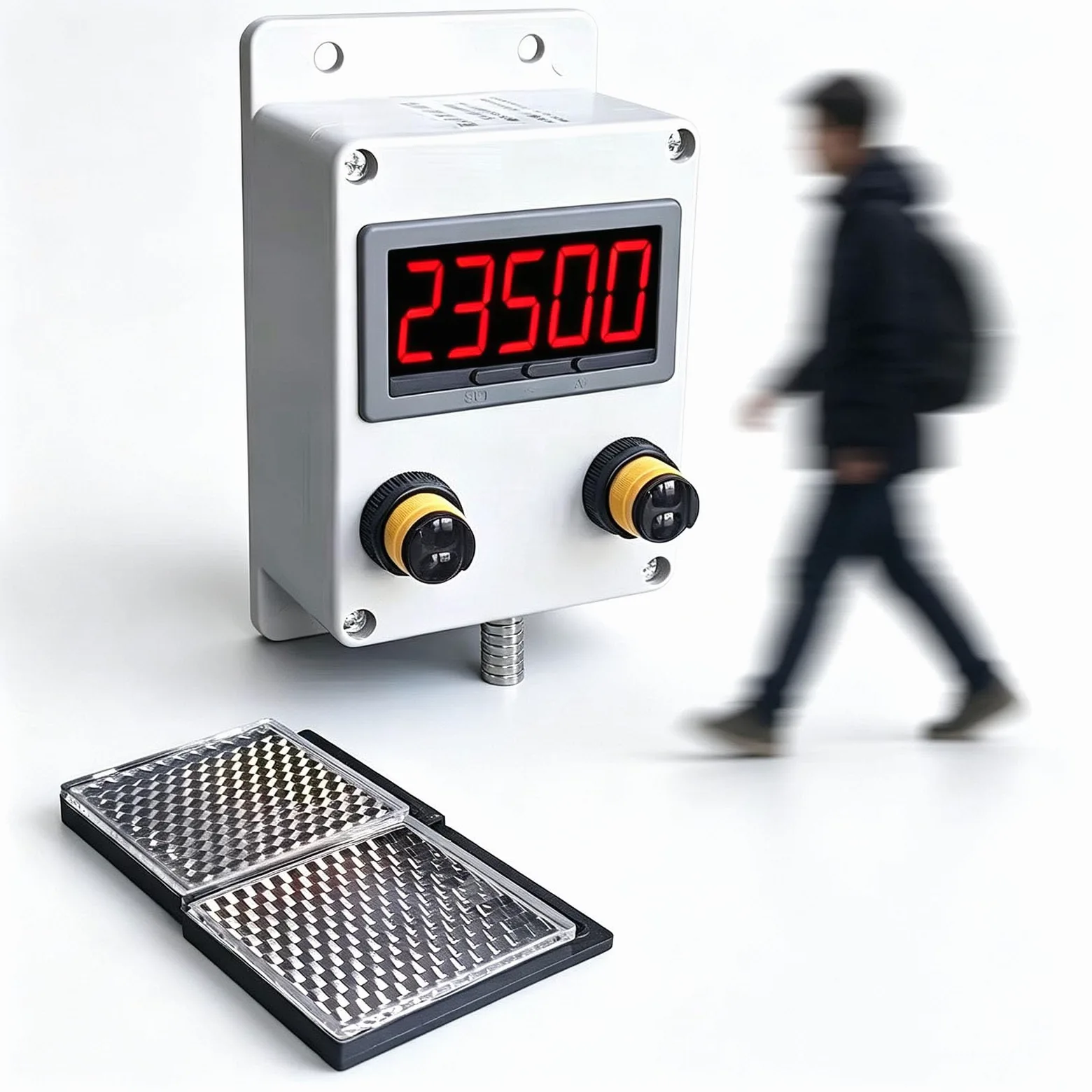 Contador digital bidireccional de personas con 2 sensores, reflector, cuenta 0-99999, distancia de detección 0-3 m, memoria de apagado para supermercados y tiendas
