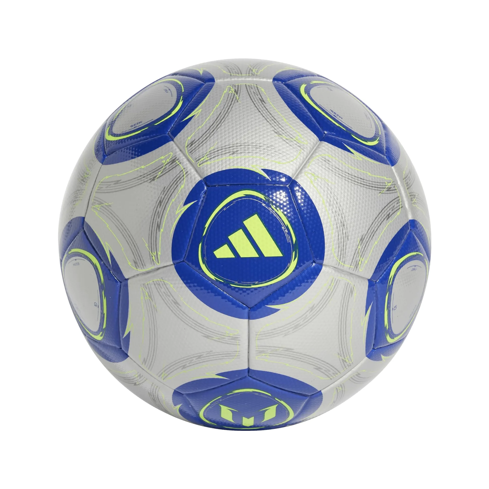 adidas Messi League - Balón de fútbol Unisex para Adultos, Color Plateado metálico/Azul lúcido/Amarillo Solar, 5
