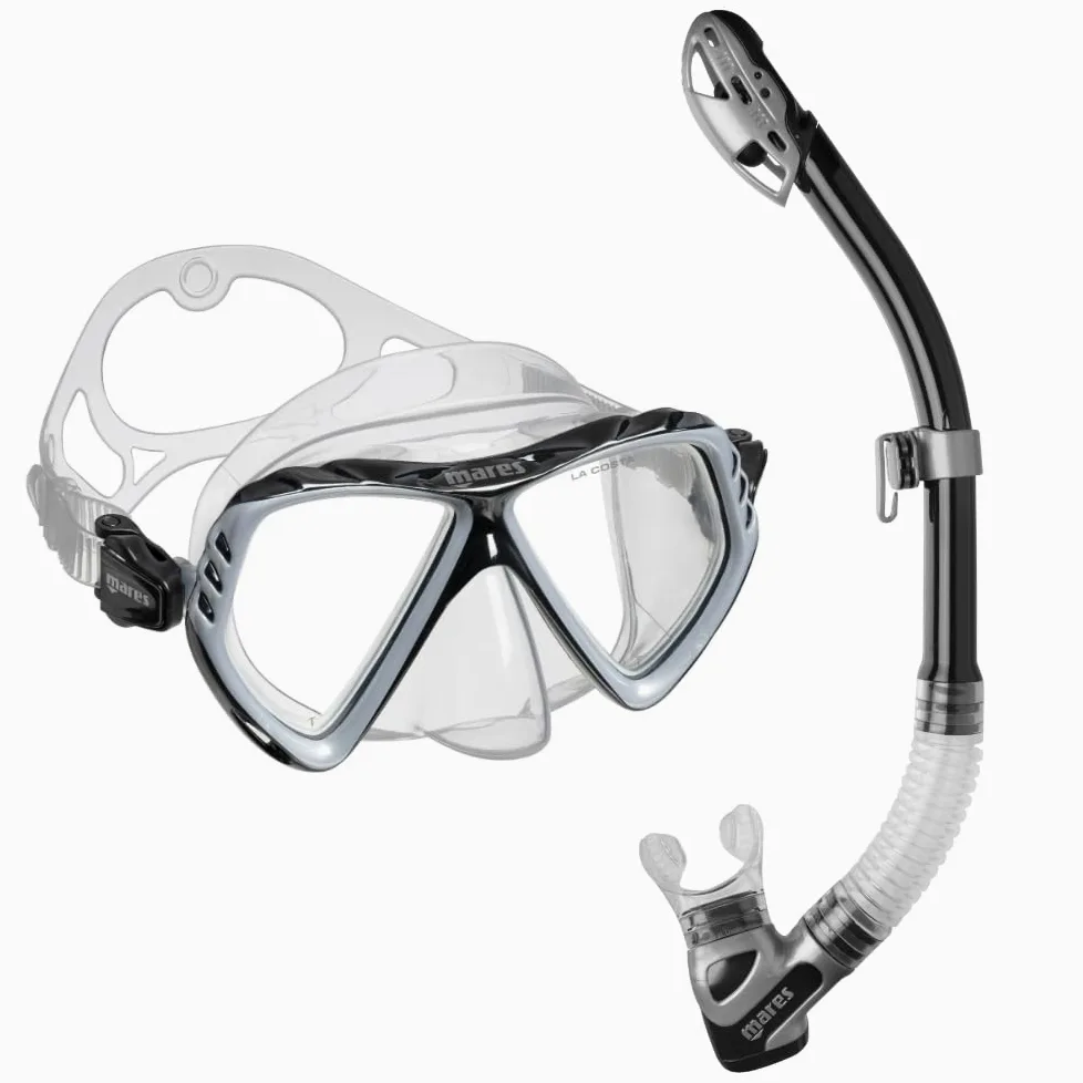 Mares Combo La Costa Dry - Kit de máscara de Tubo para Adultos, Vidrio Templado, Snorkel 100% Dry Top, válvula de Purga