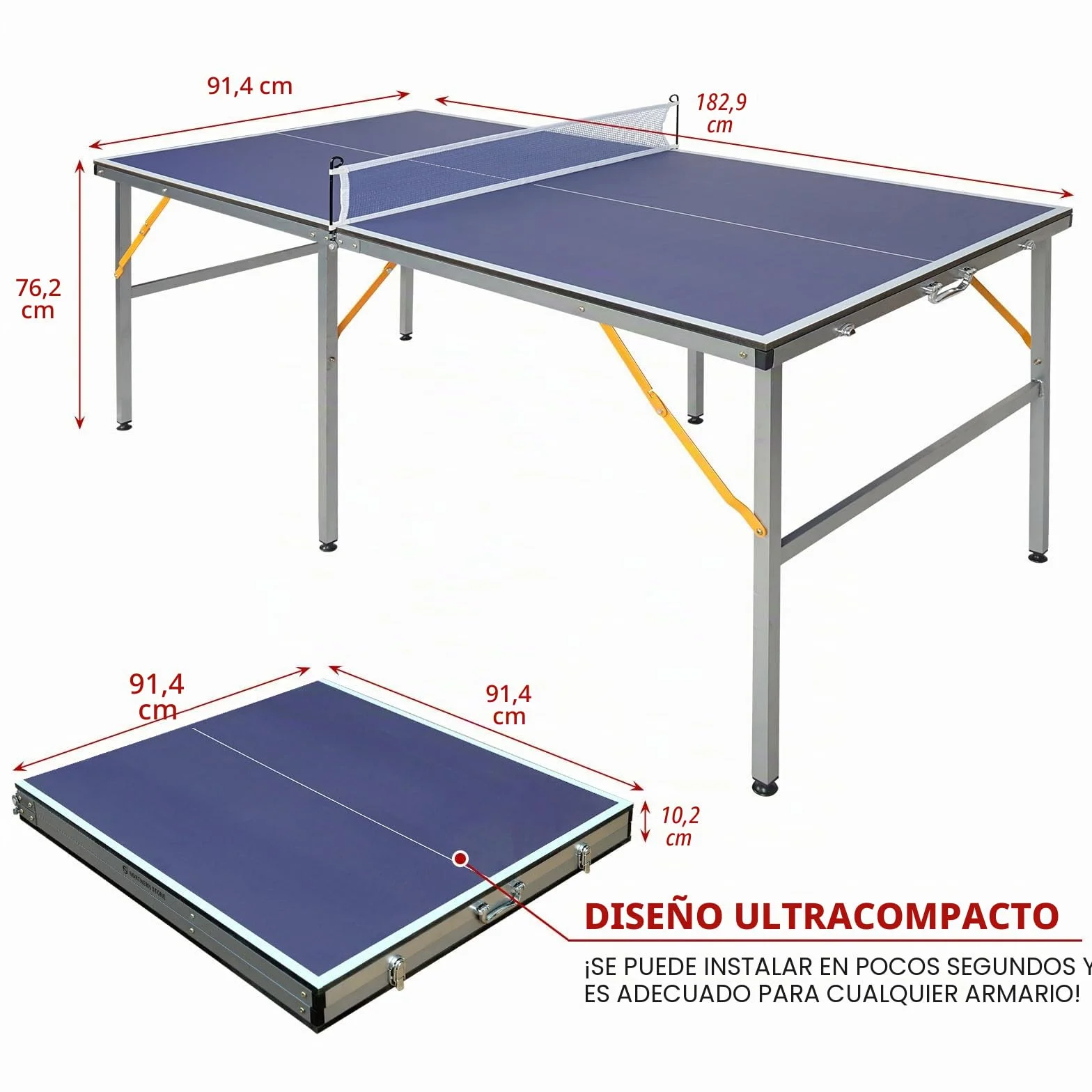 Mesa de Tenis de Mesa de Tamaño Mediano 1.8x0.9m - Mesa de Ping Pong Plegable y Portátil para Interior/Exterior con Red, 2 Palas de Tenis de Mesa y 3 Pelotas