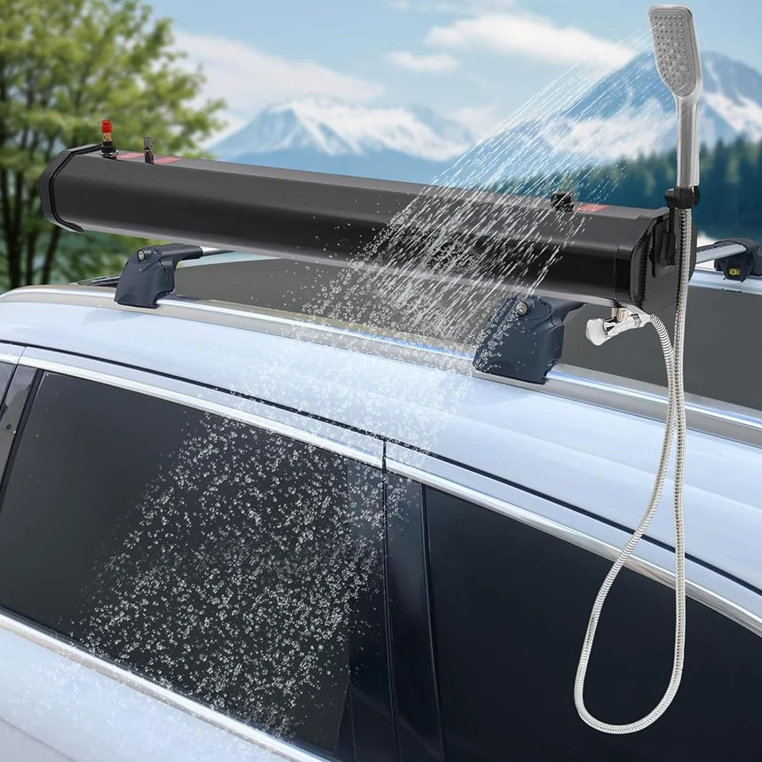 Depósito de agua presurizado portátil con manguera y boquilla para duchas al aire libre y limpieza de vehículos, ligero y duradero para acampar y uso fuera de la red