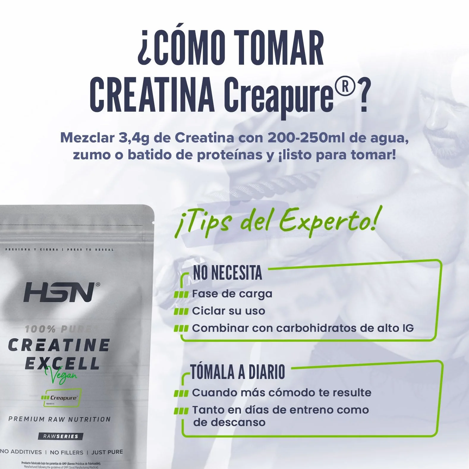 HSN Creatina 100% CREAPURE en Polvo Sin Sabor 500g Monohidrato de Creatina Micronizada