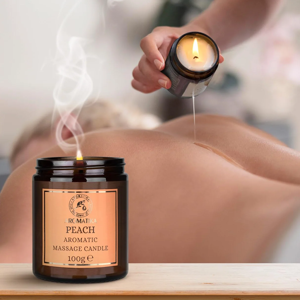 Vela de Masaje Durazno 100 g - Cera de Soja - Aceites de Coco y Almendras - Aromaterapia - Calmante