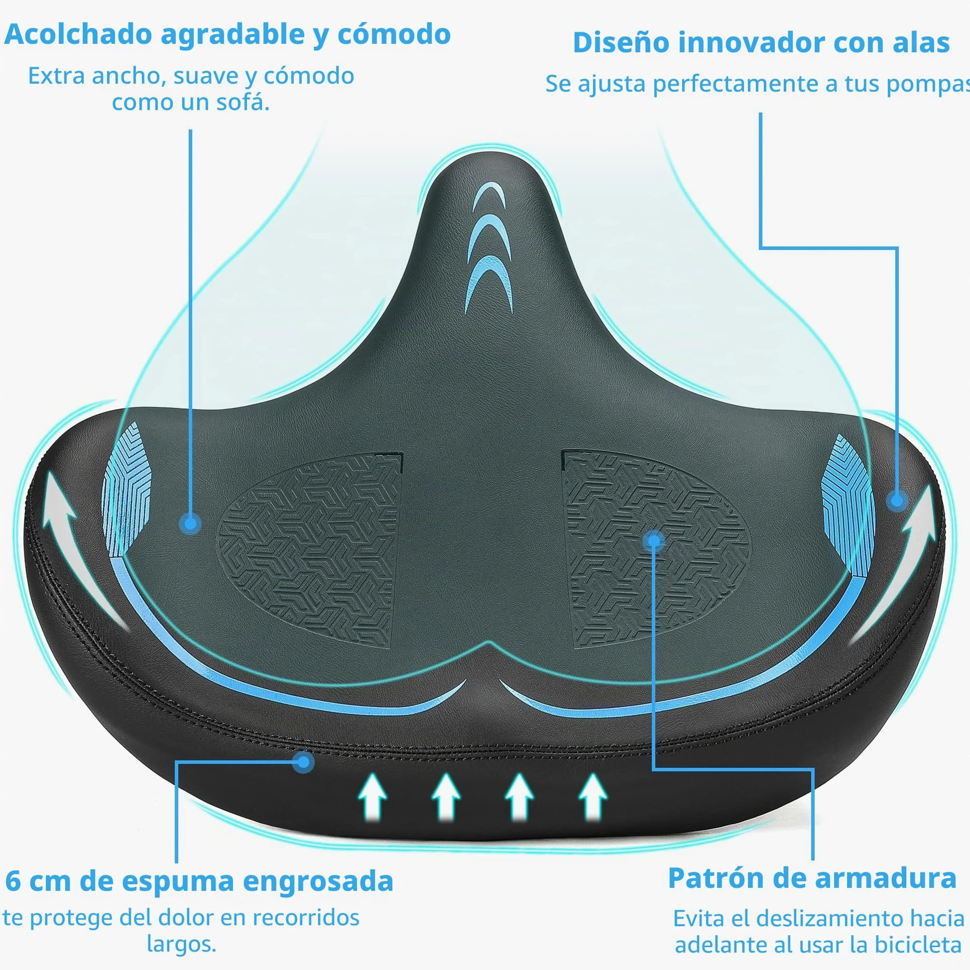 CDYWD Sillín de bicicleta de gran tamaño para hombre y mujer, cómodo, extra ancho, acolchado de espuma suave, bicicleta estática, sillín de turismo